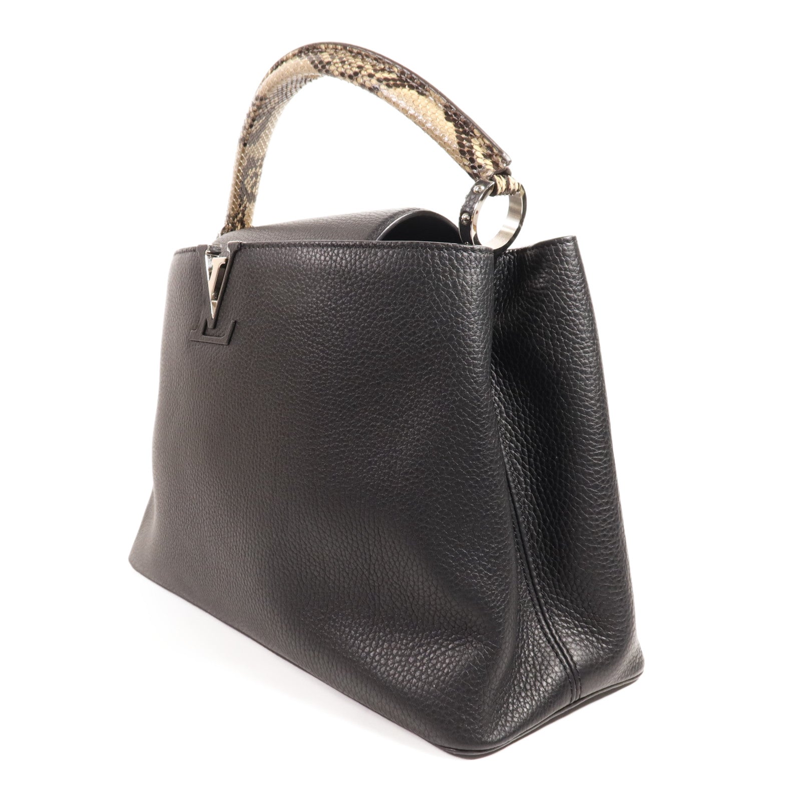 LOUIS VUITTON 牛皮皮革/蛇皮皮革Capucines GM銀扣手挽袋