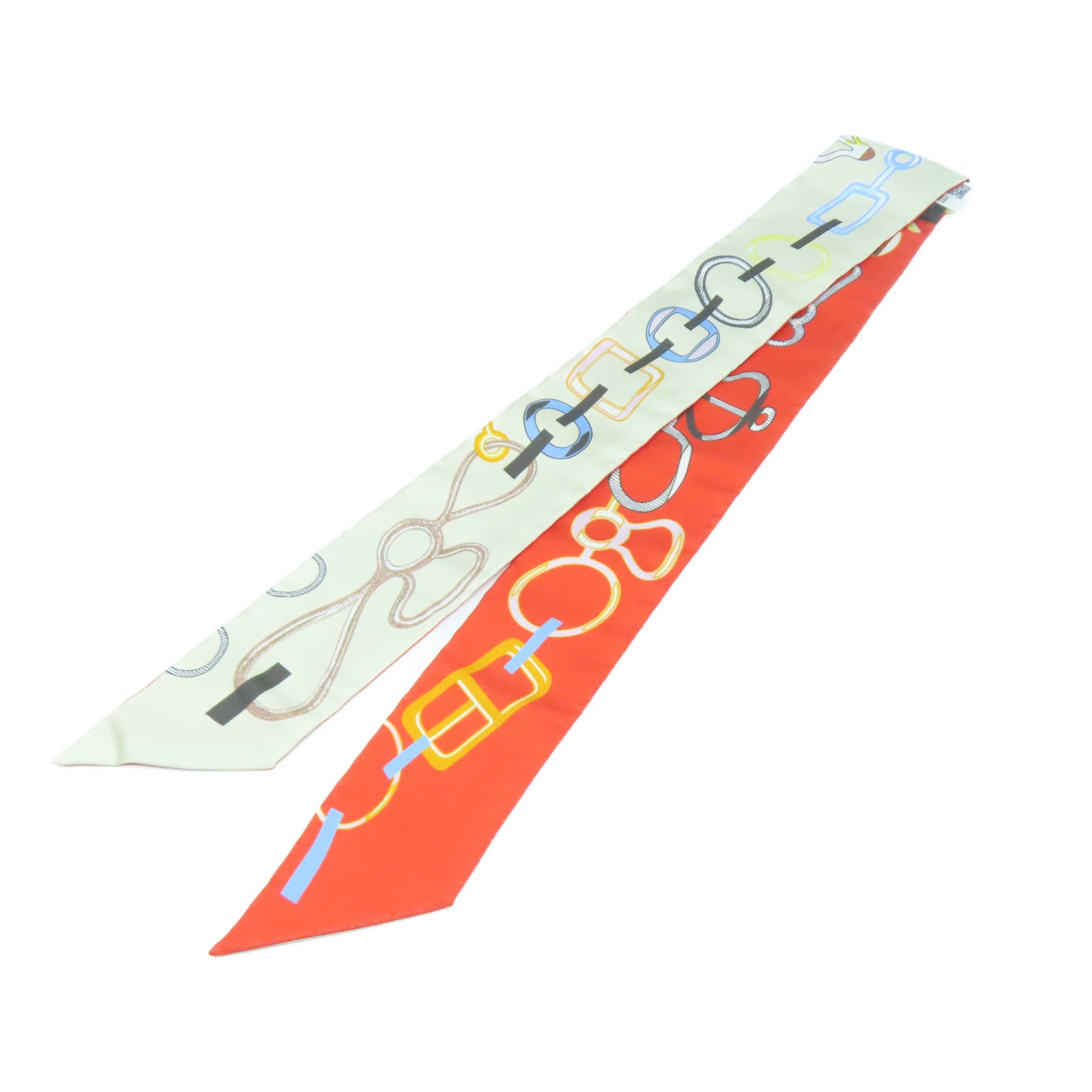 HERMES 【激減優惠】絲質Twilly Scarf絲巾米色/橙色