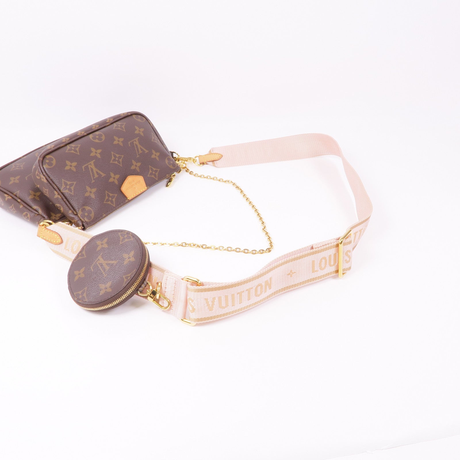 LOUIS VUITTON Monogram Multi Pochette Accessoires金扣手挽肩背兩用袋棕色