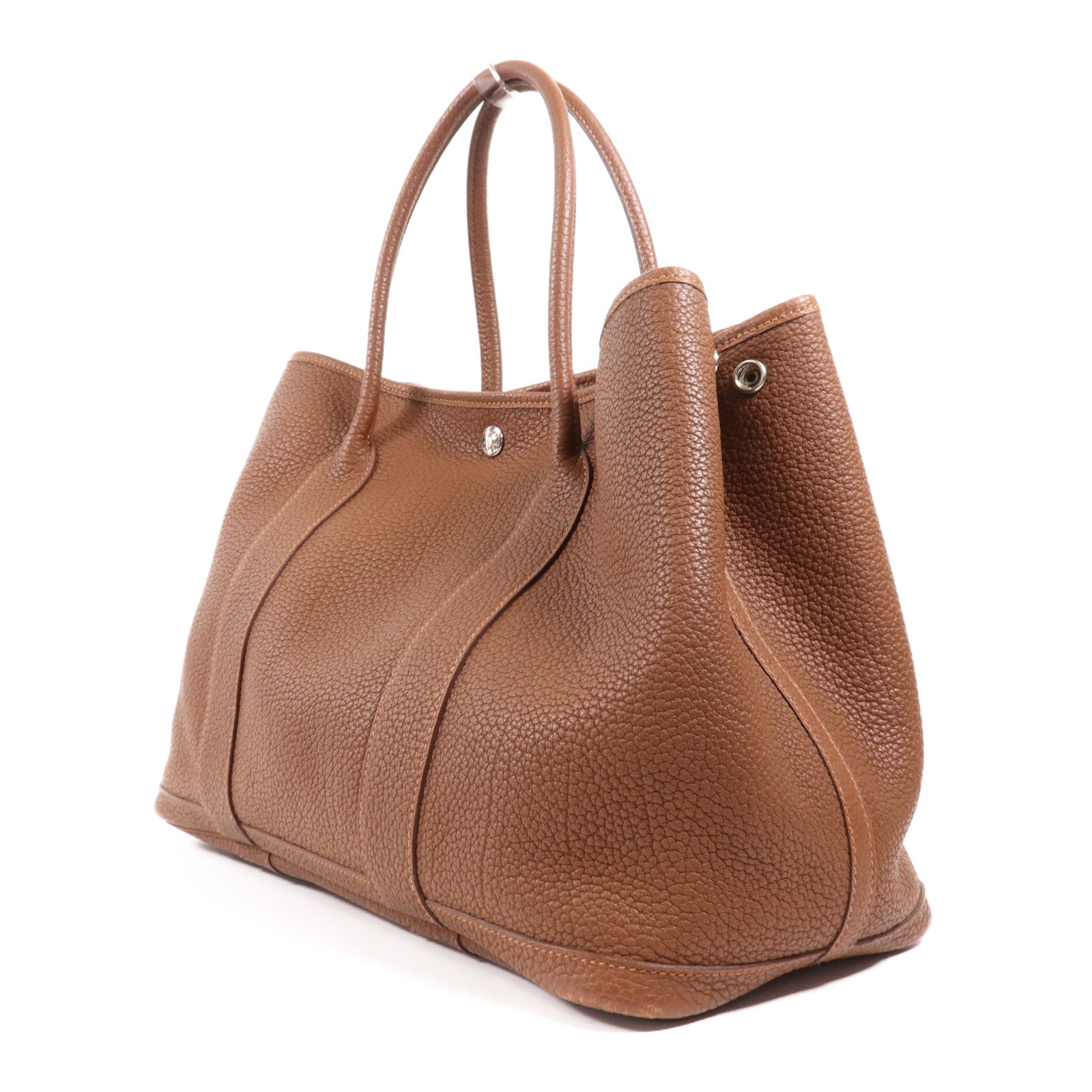 HERMES Negonda皮革Garden Party PM銀扣手挽袋Marron Fonce