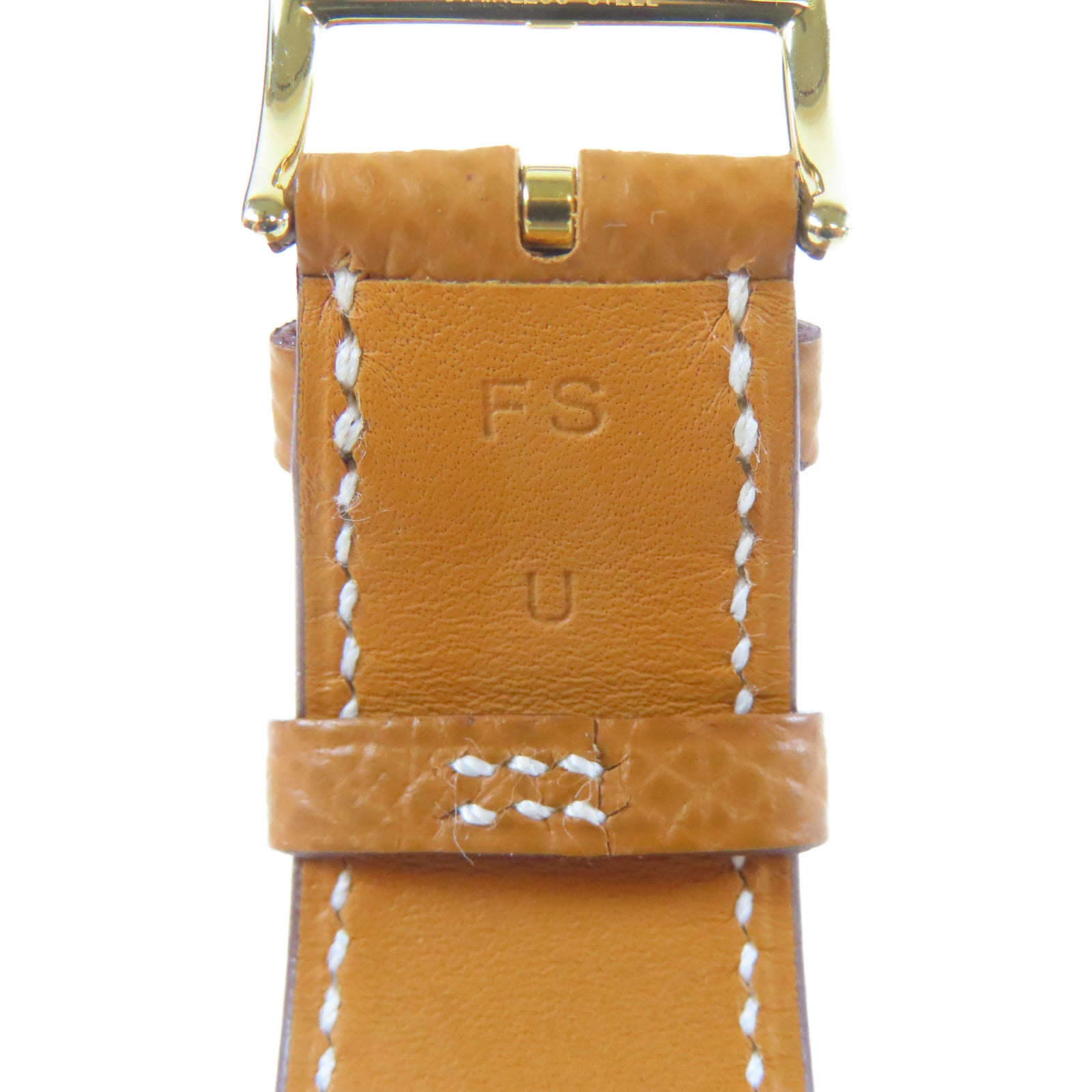 HERMES 皮革/不鏽鋼H watch手錶白色#18cm
