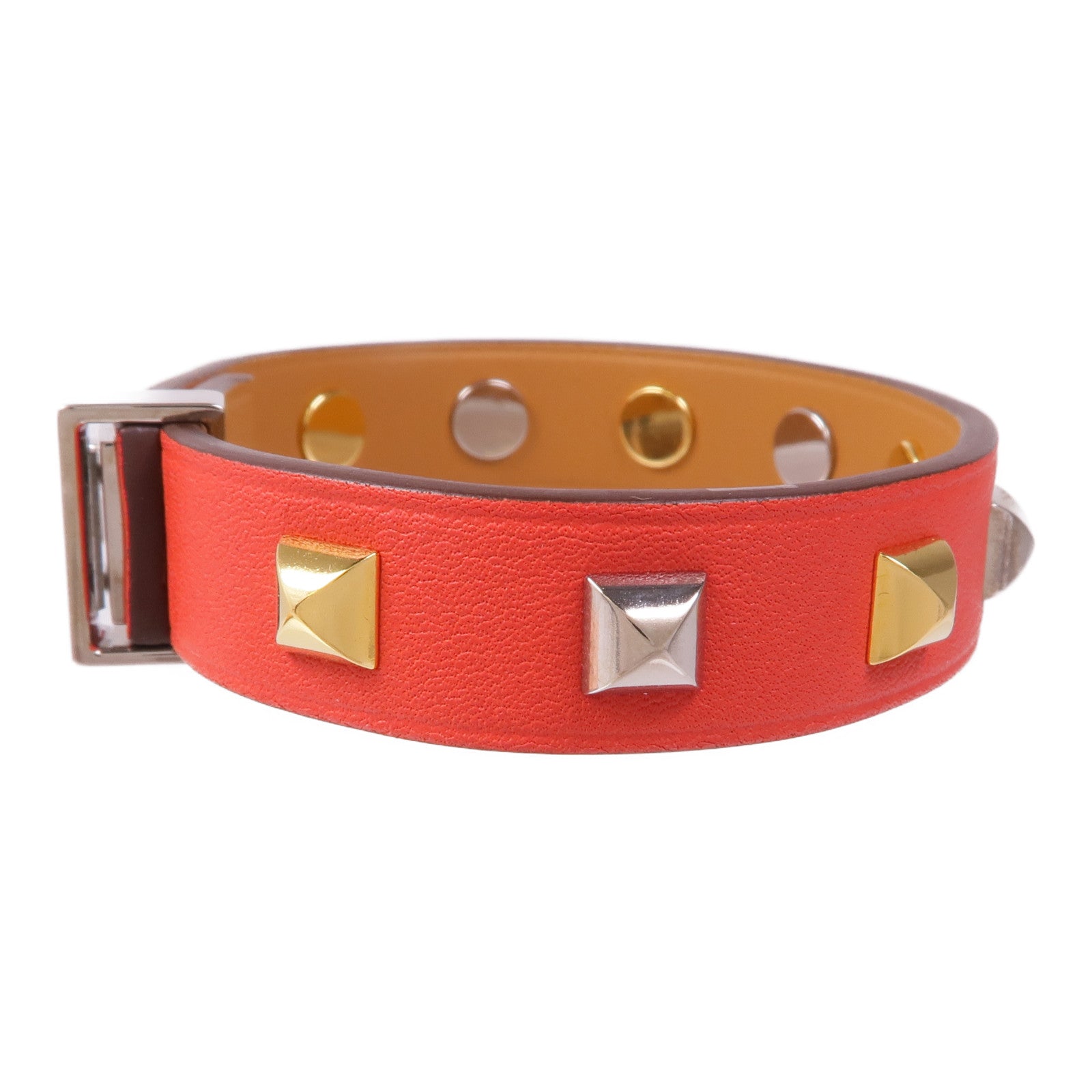 HERMES 【激減優惠】Epsom皮革Mini Dog Clous Ronds手鏈Red