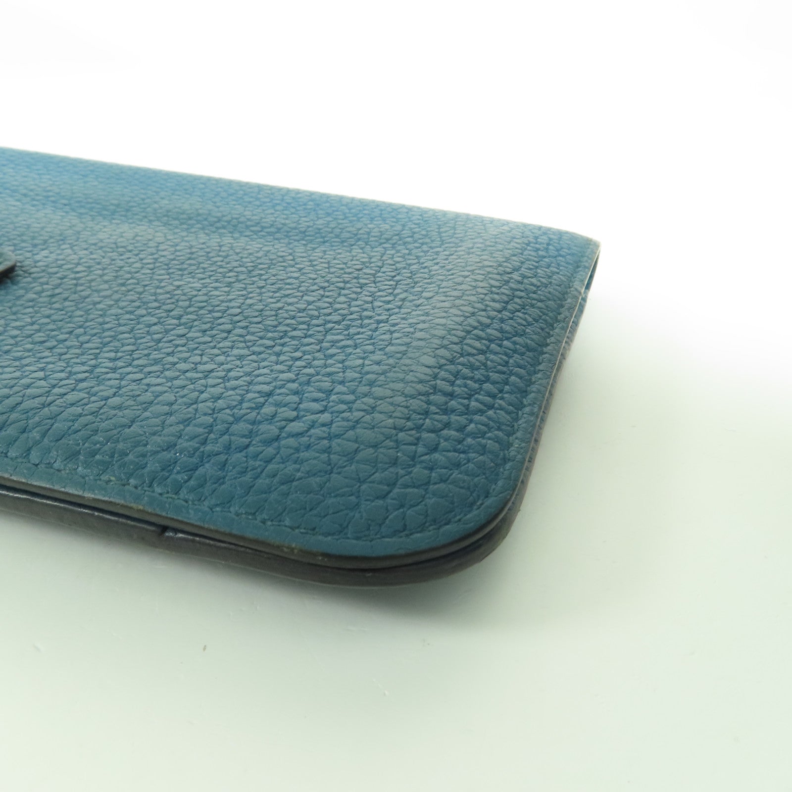 HERMES Togo皮革Dogon Wallet銀扣長錢包Bleu Izmir