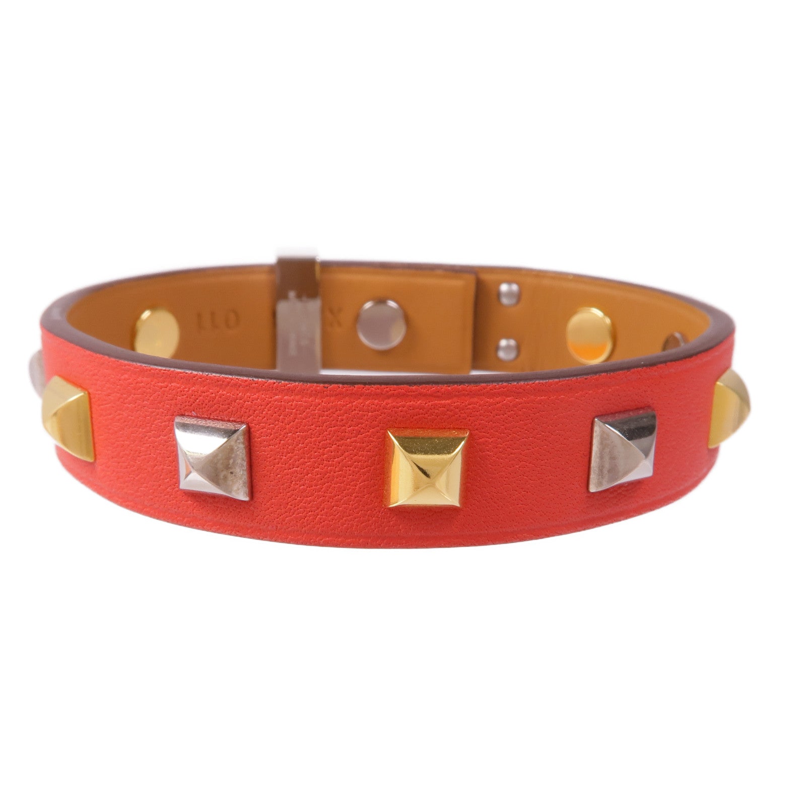 HERMES 【激減優惠】Epsom皮革Mini Dog Clous Ronds手鏈Red