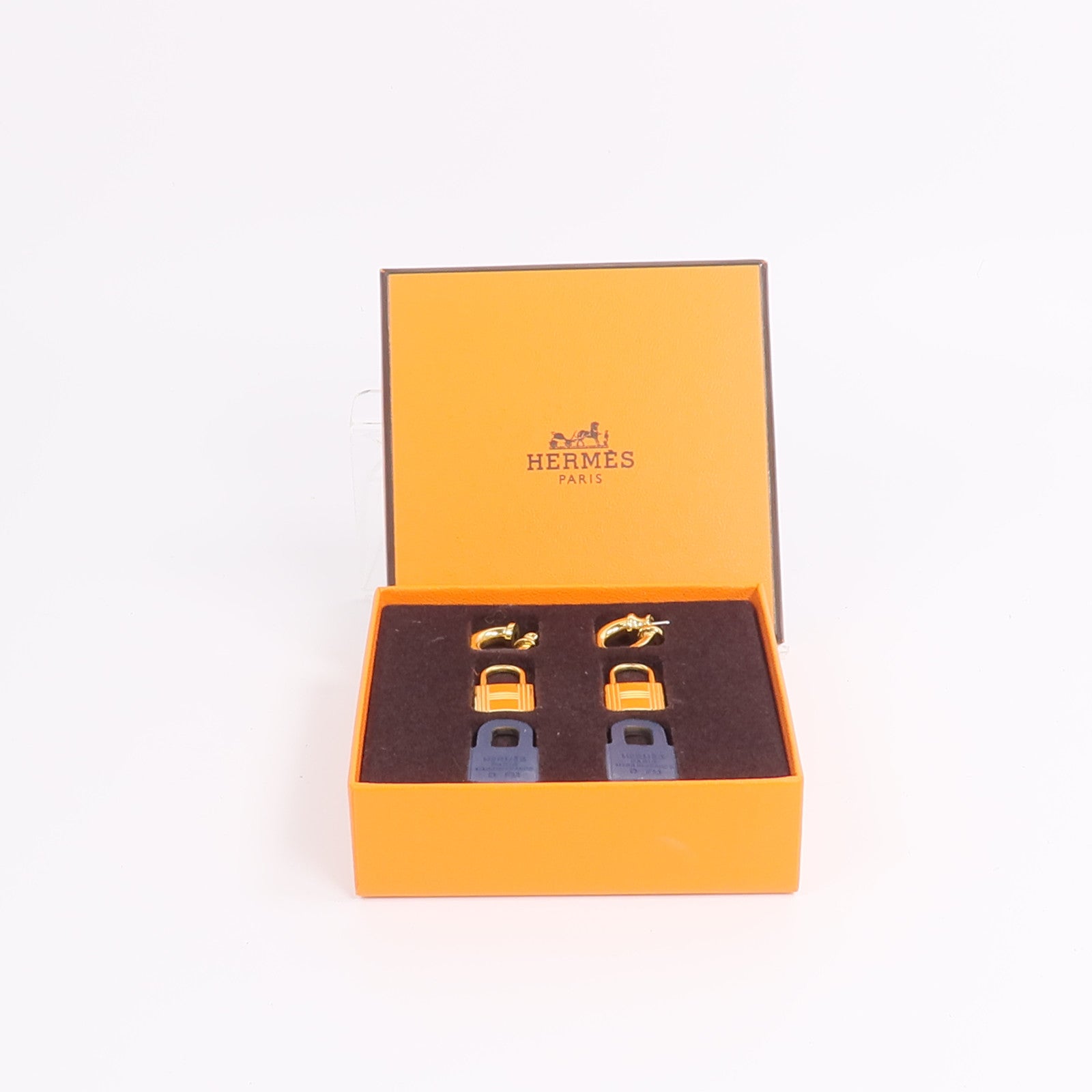 HERMES 皮革/金屬O'Kelly Earrings耳環Bleu Profond