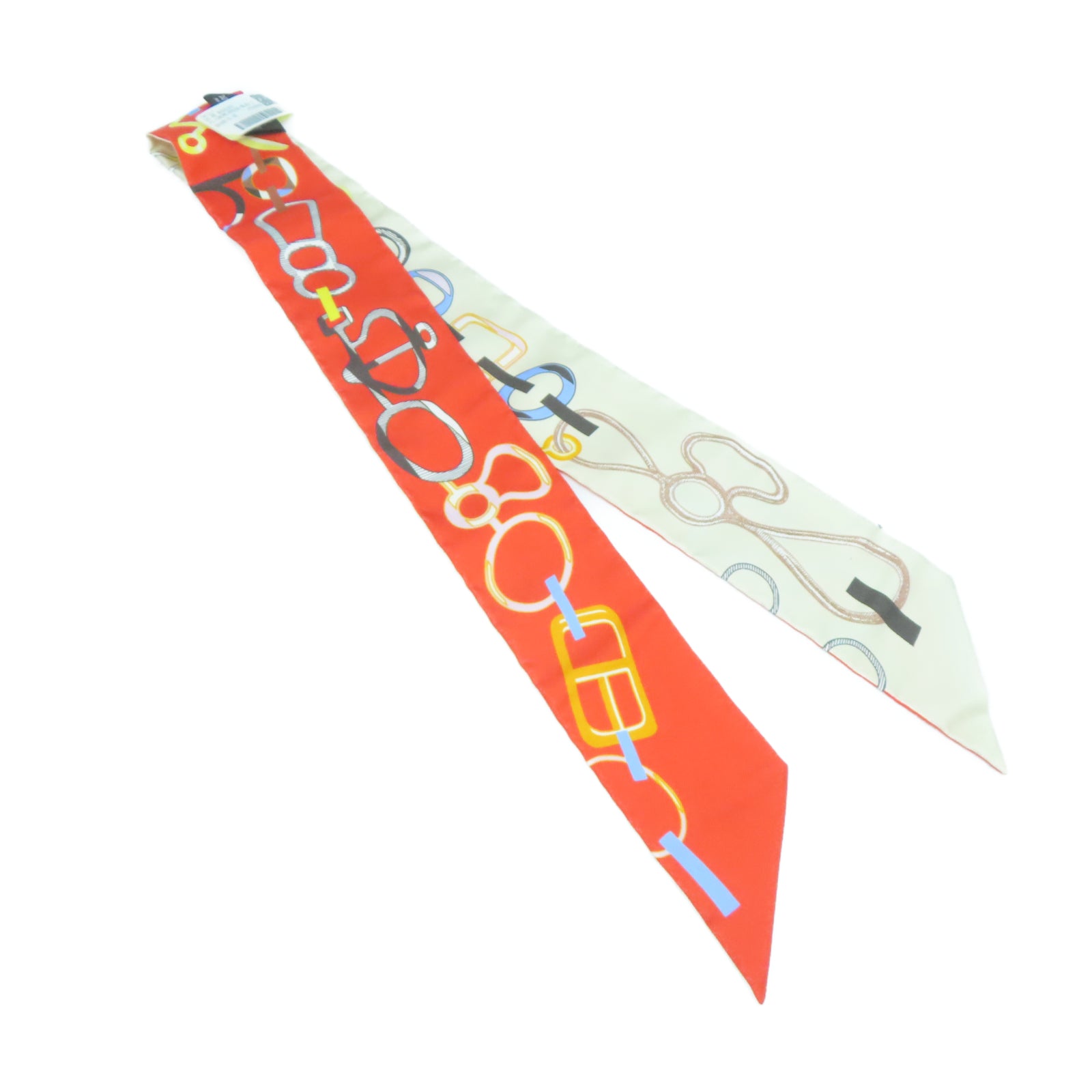 HERMES 【激減優惠】絲質Twilly Scarf絲巾米色/橙色