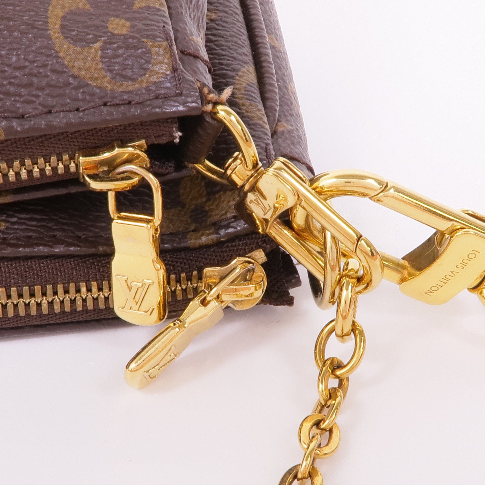 LOUIS VUITTON Monogram Multi Pochette Accessoires金扣手挽肩背兩用袋棕色