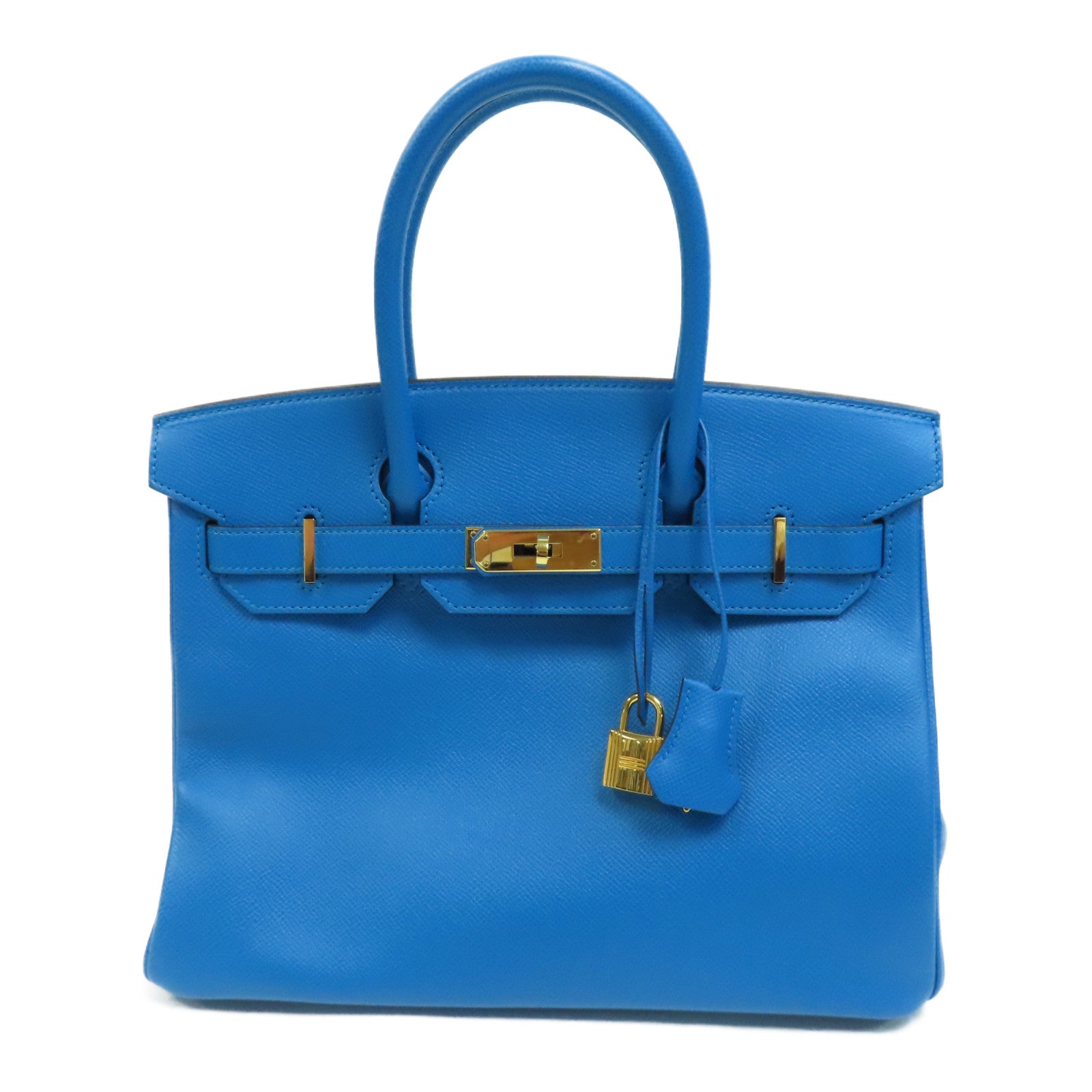 HERMES Epsom皮革Birkin 30金扣手挽袋藍色
