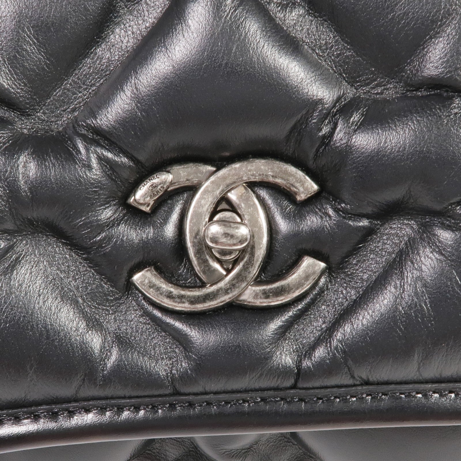 CHANEL 牛皮皮革Chain Shoulder銀扣鏈帶肩背袋