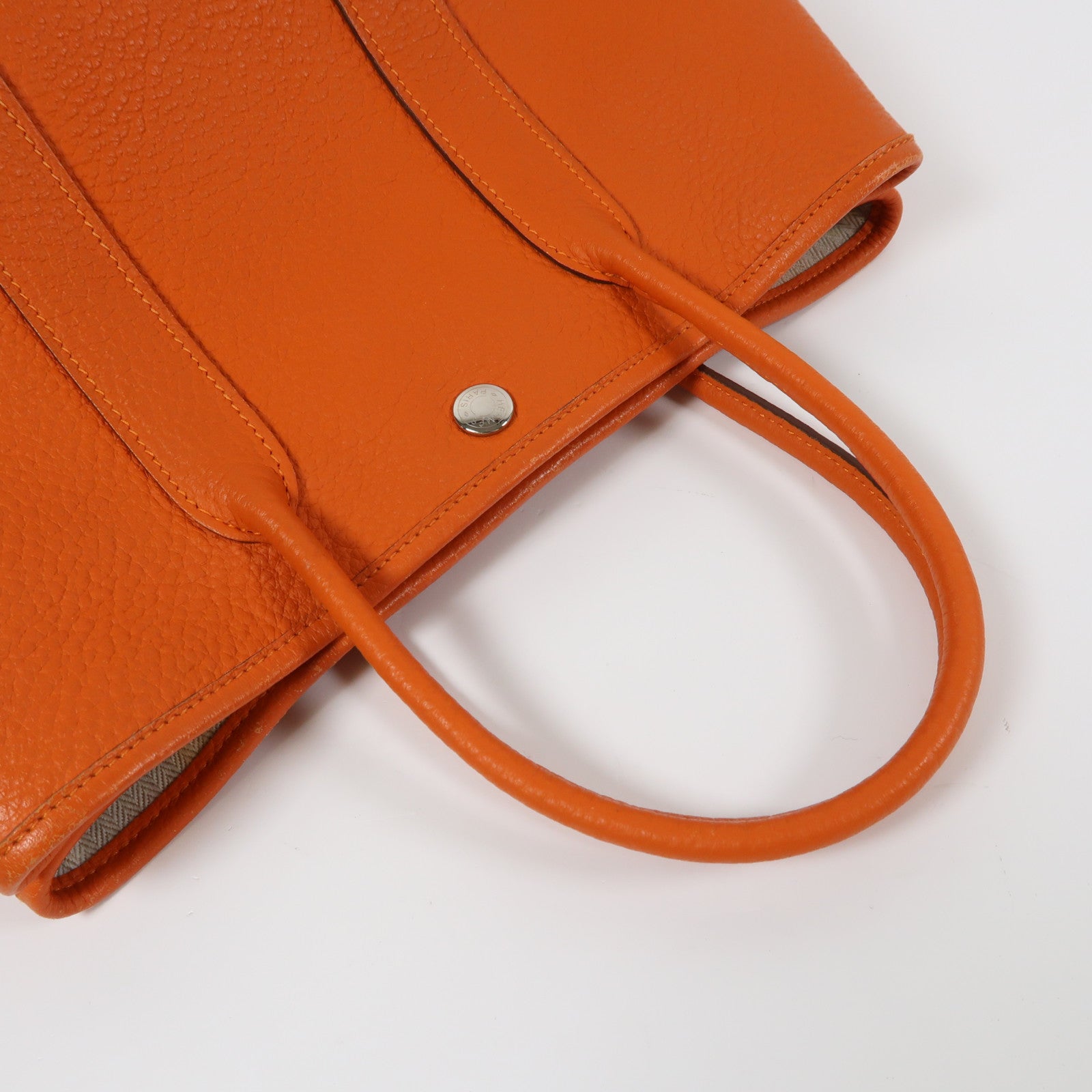HERMES Negonda皮革Garden Party TPM銀扣手挽袋Feu/橙色