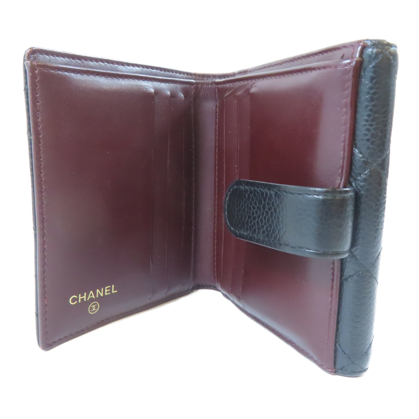 CHANEL 菱格Caviar皮革Wallet金扣錢包黑色