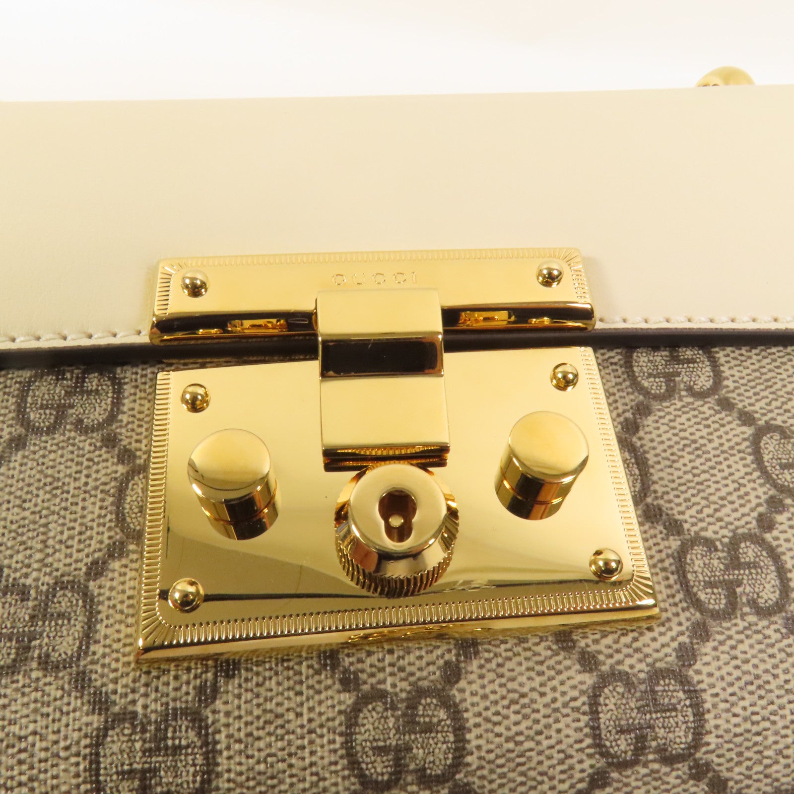 GUCCI 【激減優惠】牛皮皮革/塗層帆布Padlock GG金扣肩背袋