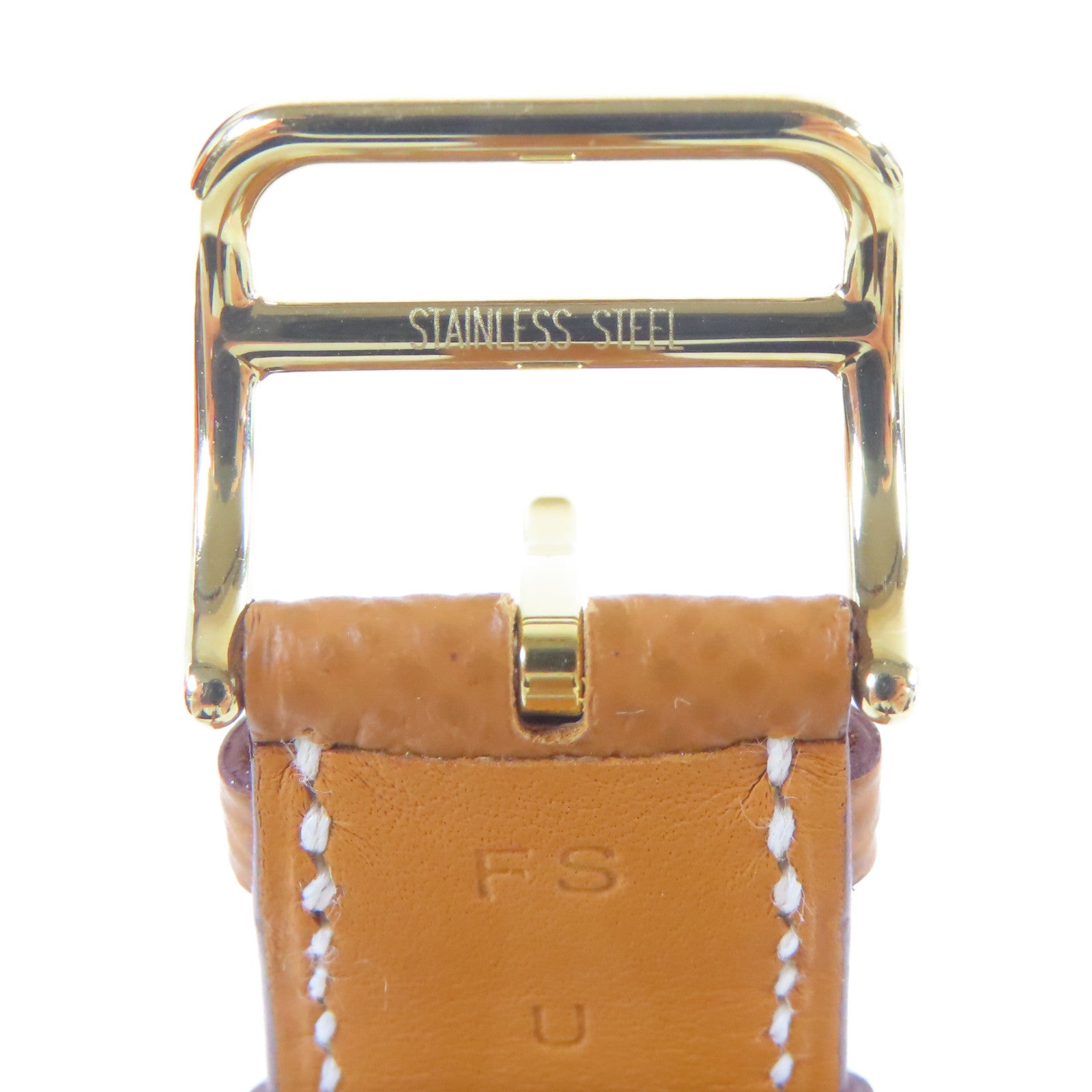 HERMES 皮革/不鏽鋼H watch手錶白色#18cm