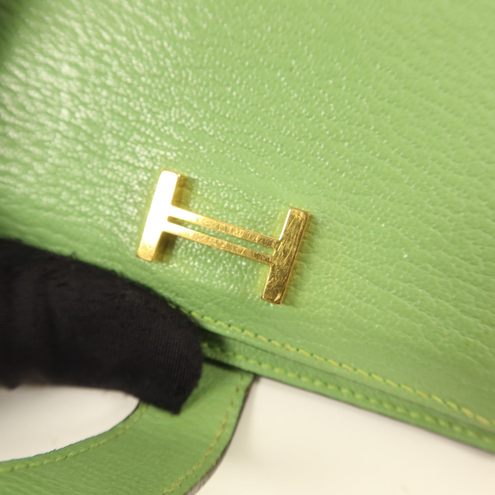 HERMES Chevre皮革Bearn Card Case金扣卡片套Vert Criquet