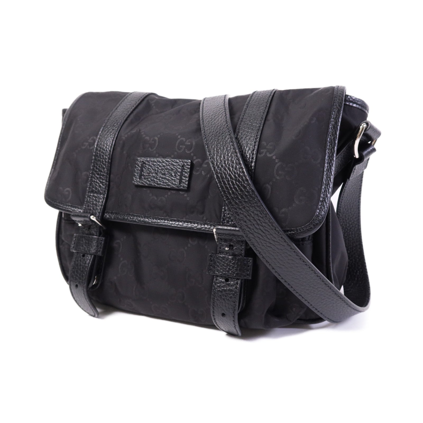 GUCCI 尼龍Shoulder Bag銀扣肩背袋