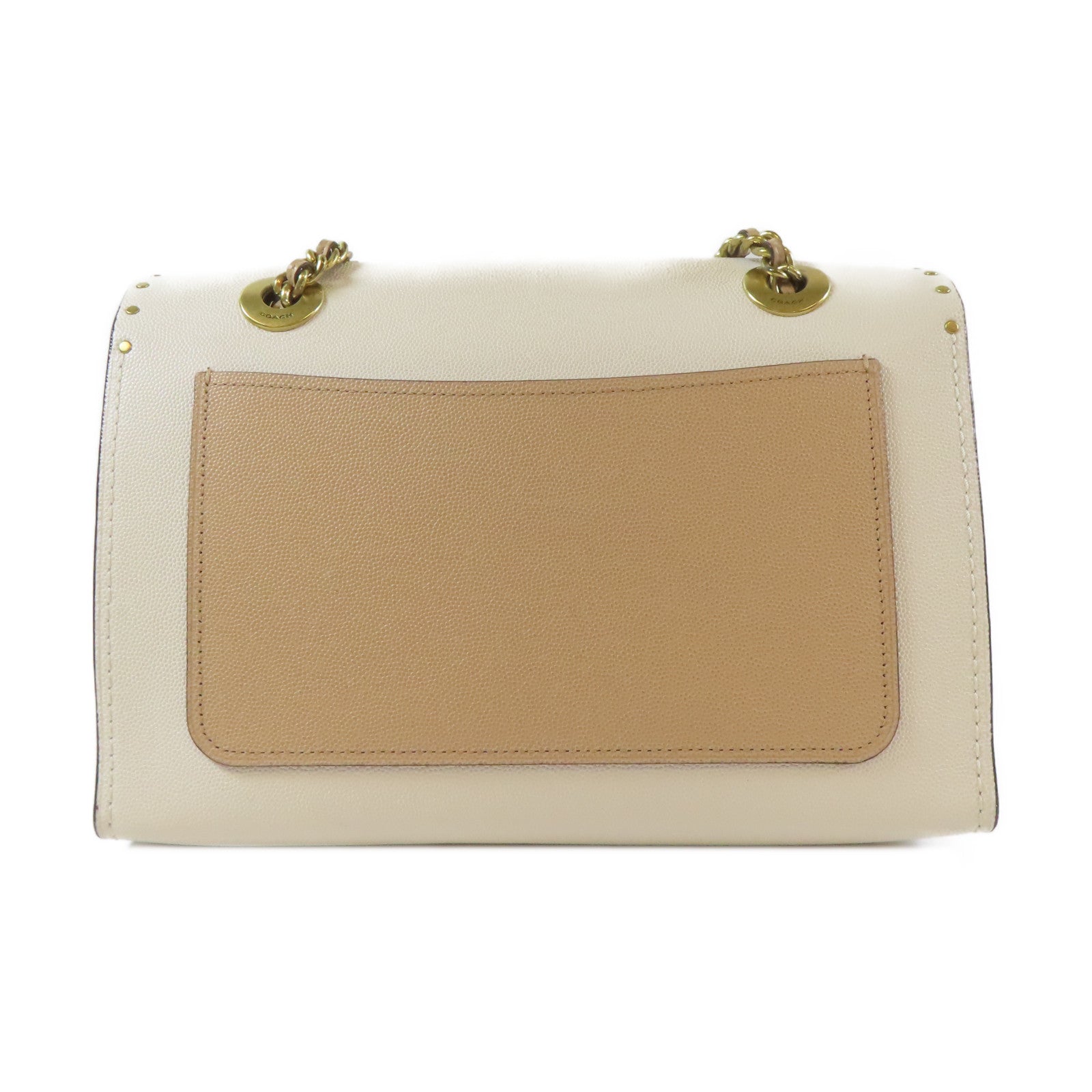 COACH 牛皮皮革Shoulder Bag金扣鏈帶肩背袋啡色/米色