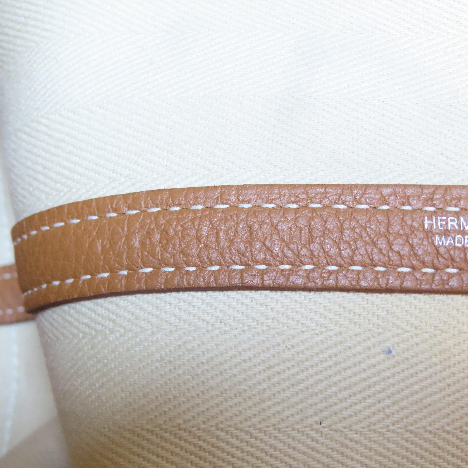 HERMES 帆布Garden Party TPM銀扣手挽袋米色/Gold/啡色