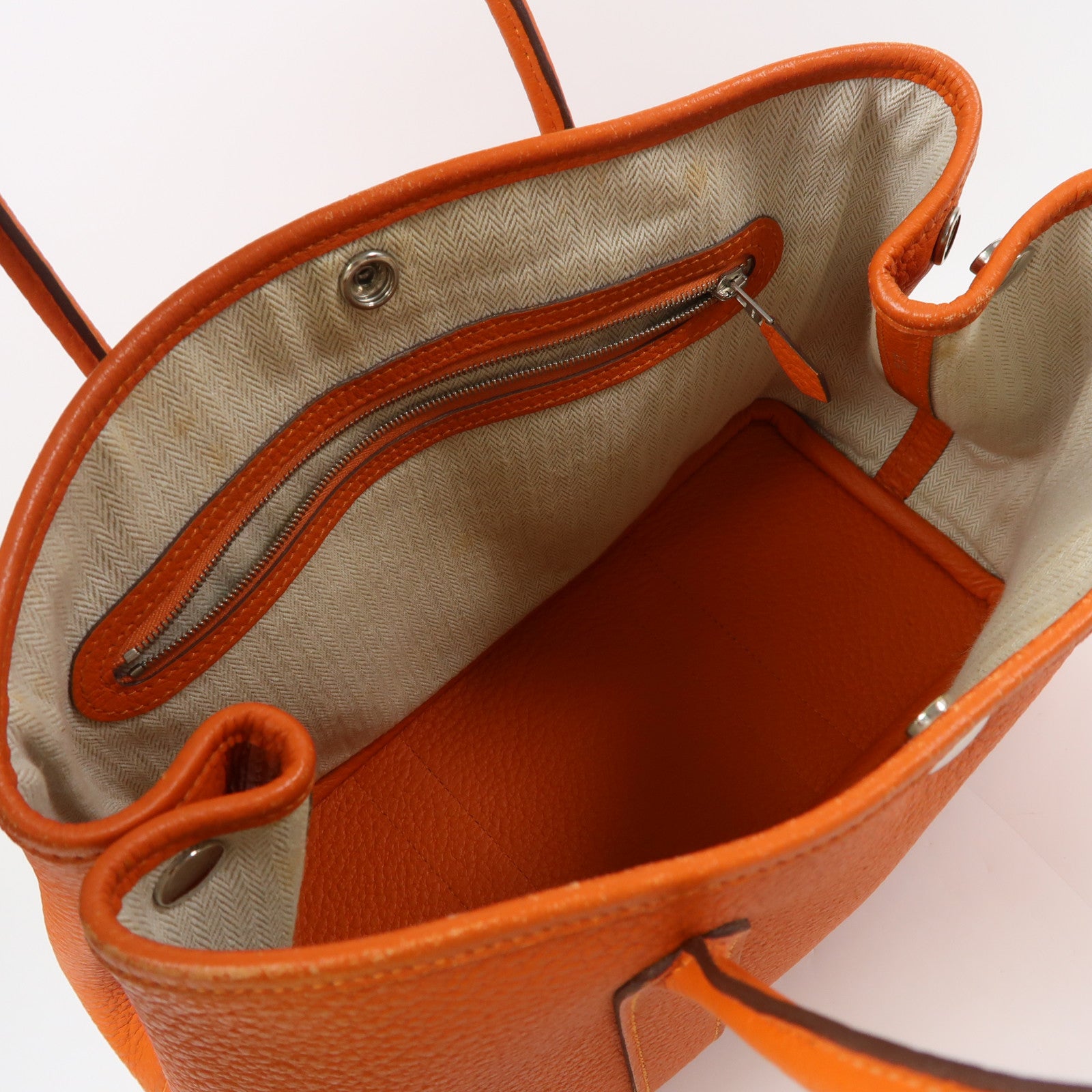 HERMES Negonda皮革Garden Party TPM銀扣手挽袋Feu/橙色