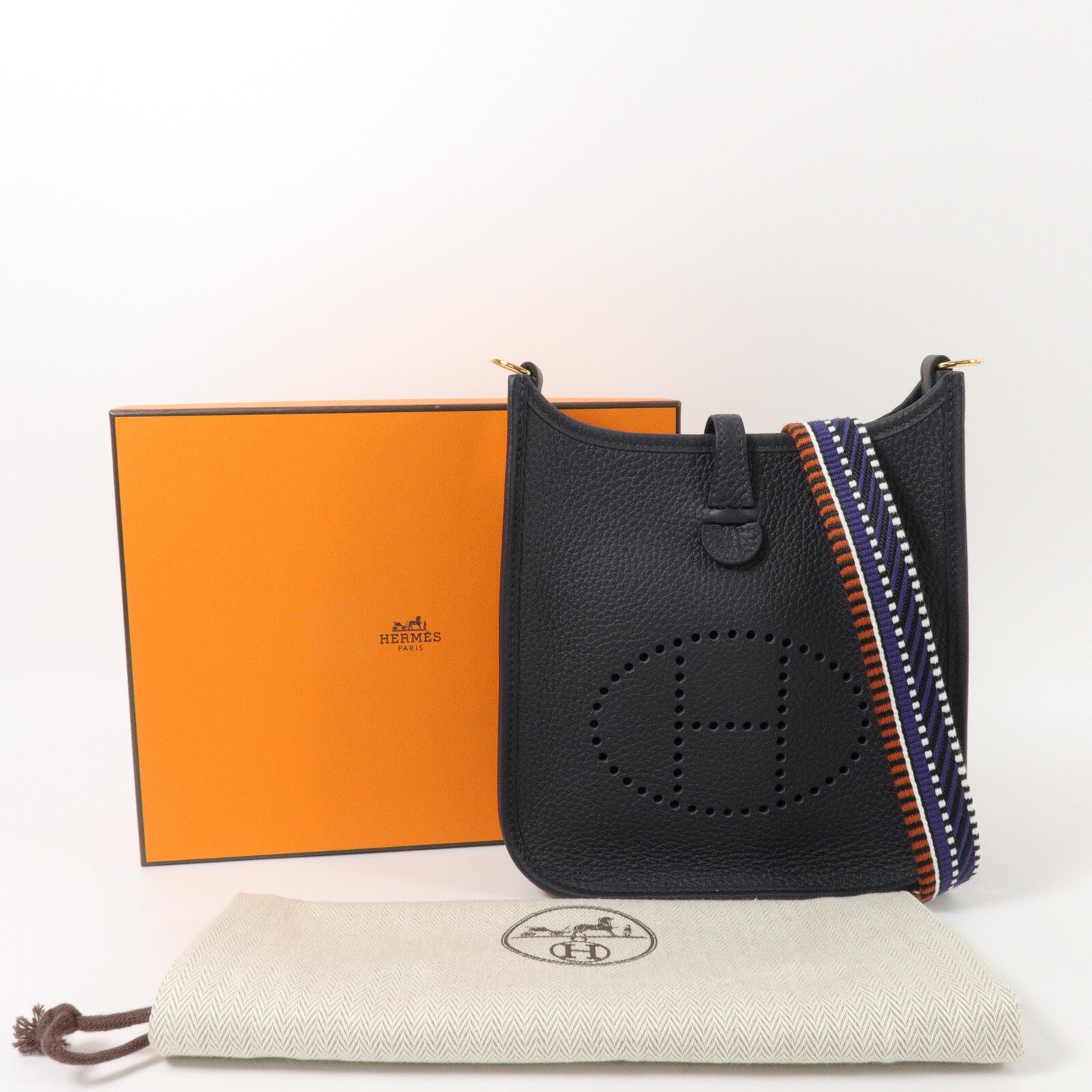 HERMES Clemence皮革Evelyne TPM肩背袋Bleu Encre