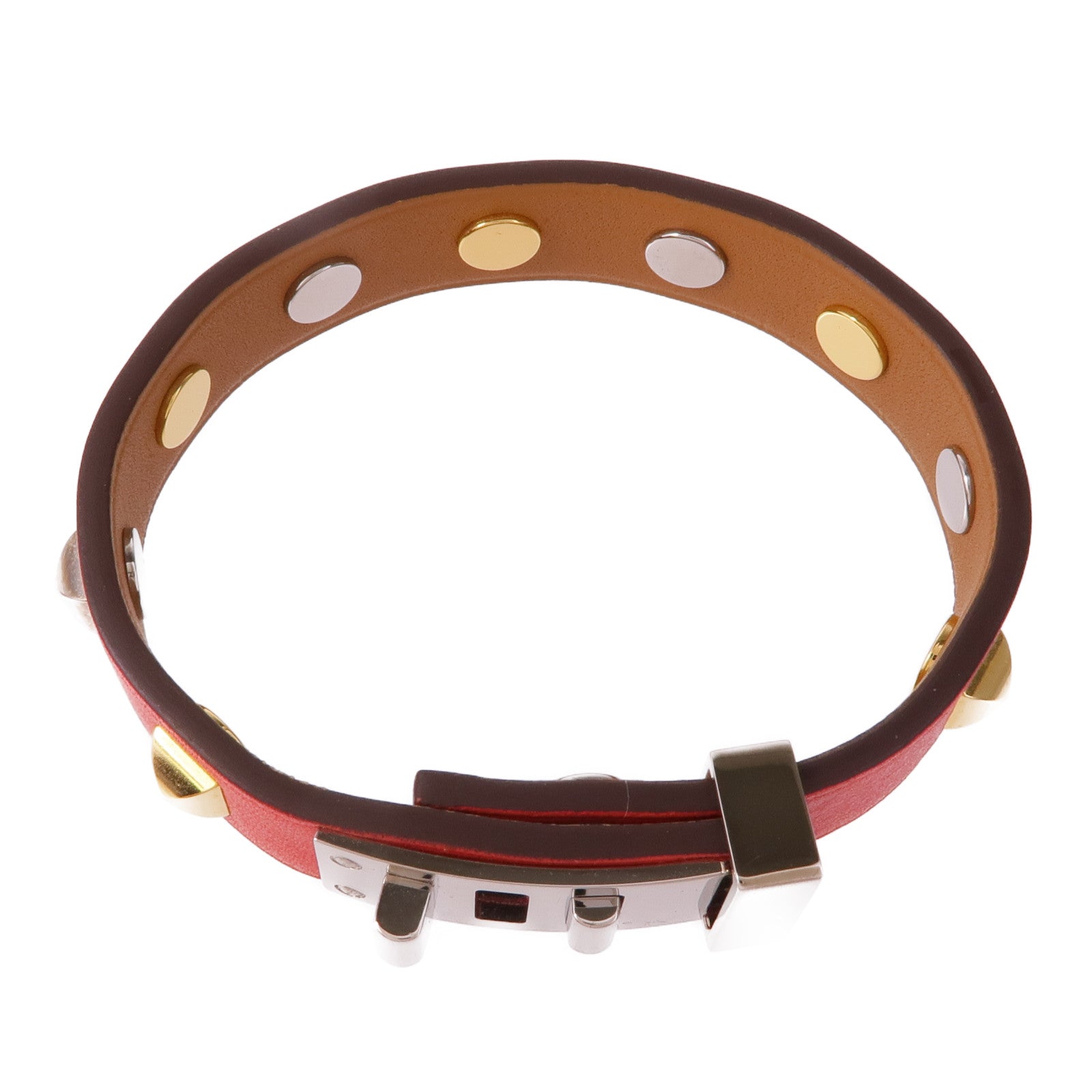 HERMES 【激減優惠】Epsom皮革Mini Dog Clous Ronds手鏈Red