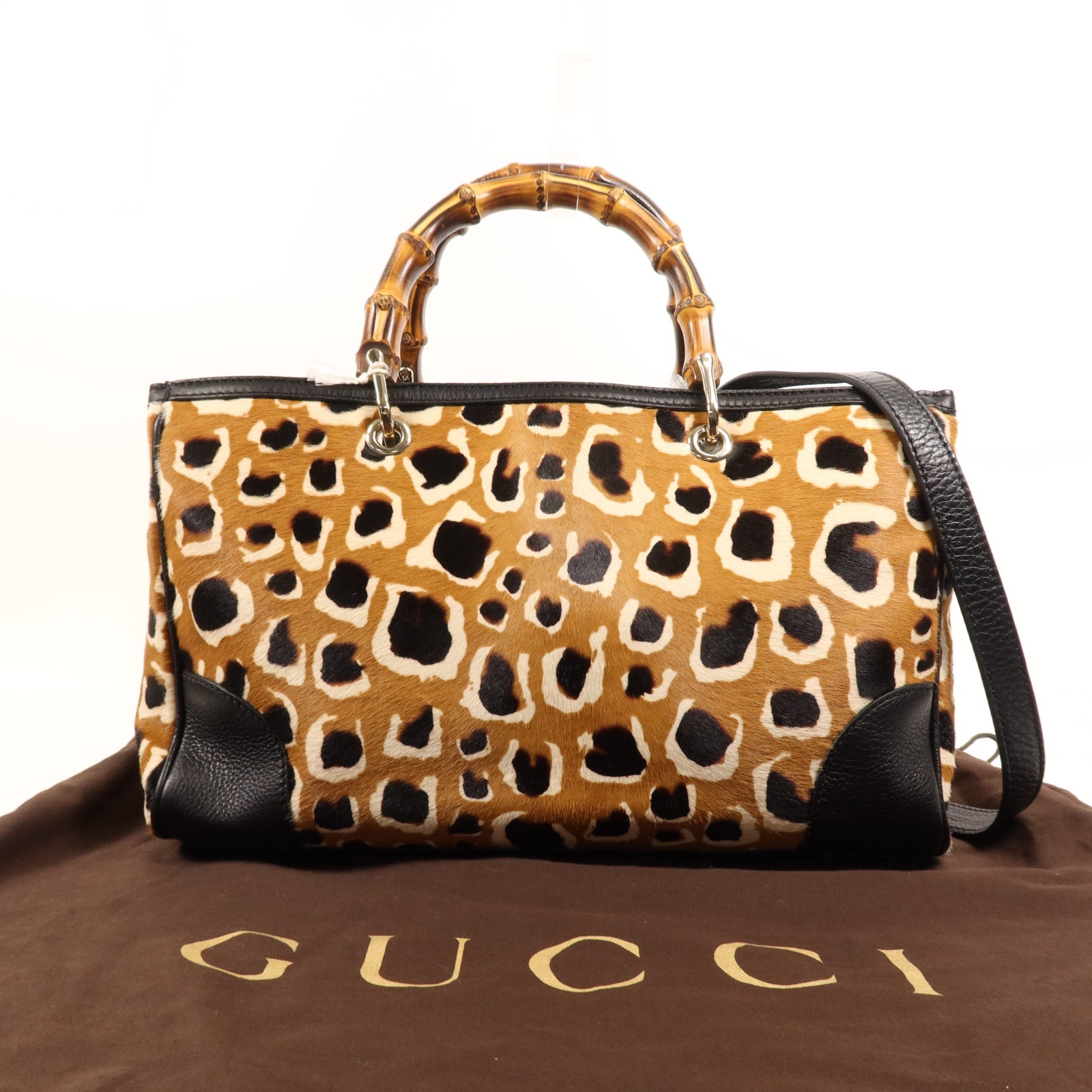 GUCCI 馬毛Bamboo Shopper Satchel Bag金扣手挽肩背兩用袋