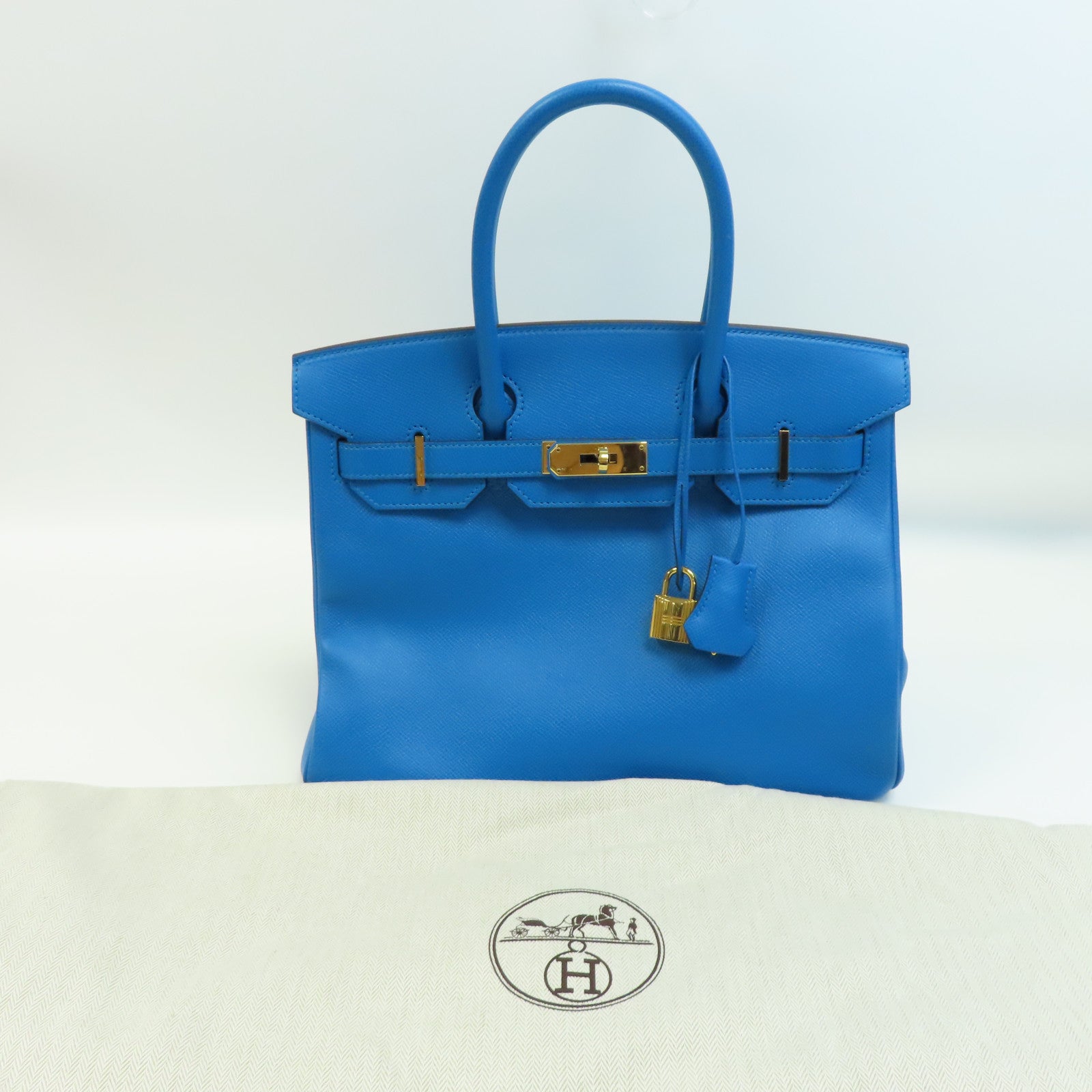 HERMES Epsom皮革Birkin 30金扣手挽袋藍色