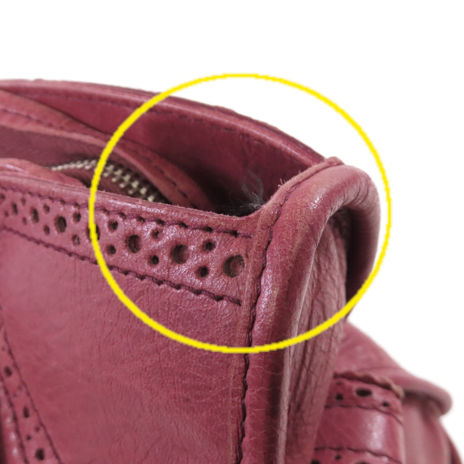 BALENCIAGA 羊皮皮革Giant Brogues 2Way Shoulder Bag銀扣手挽肩背兩用袋酒紅色