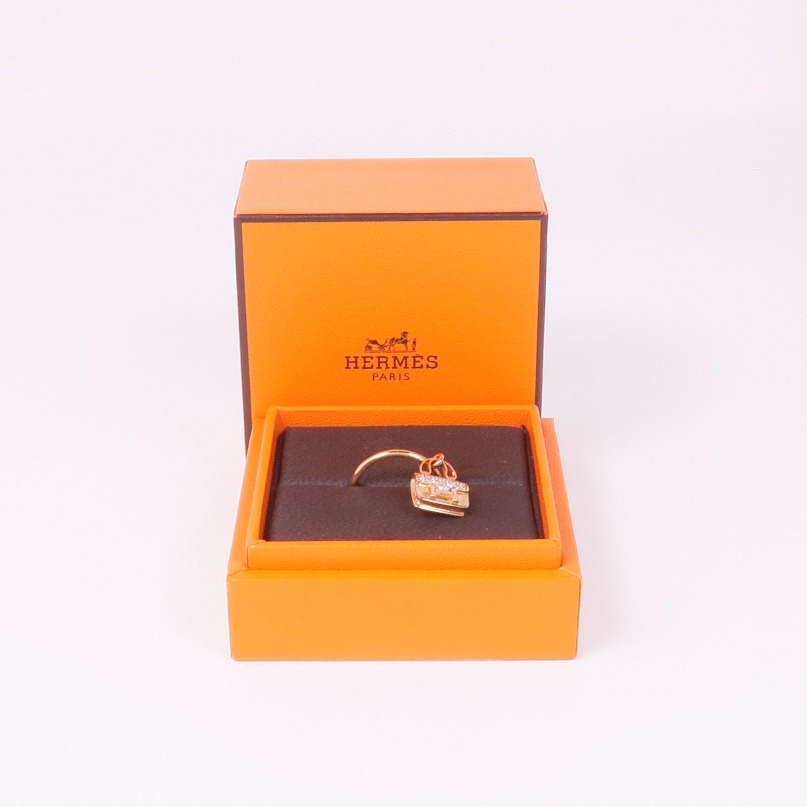 HERMES 18K玫瑰金Amulettes Constance Ring鑽石戒指Hermes#52/US#6