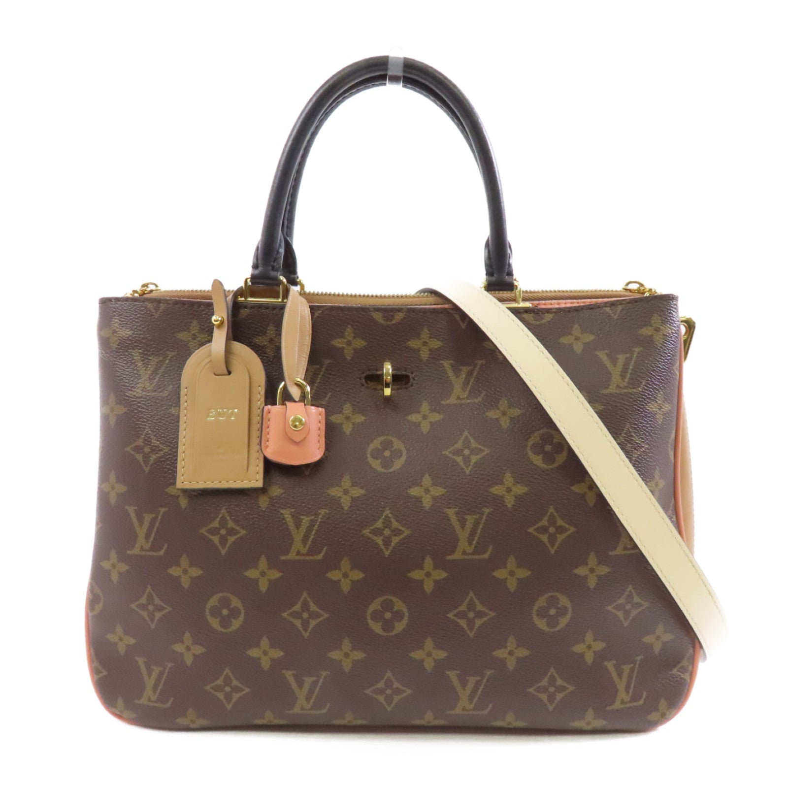LOUIS VUITTON 【激減優惠】Monogram Millefeuille金扣手挽肩背兩用袋棕色米色