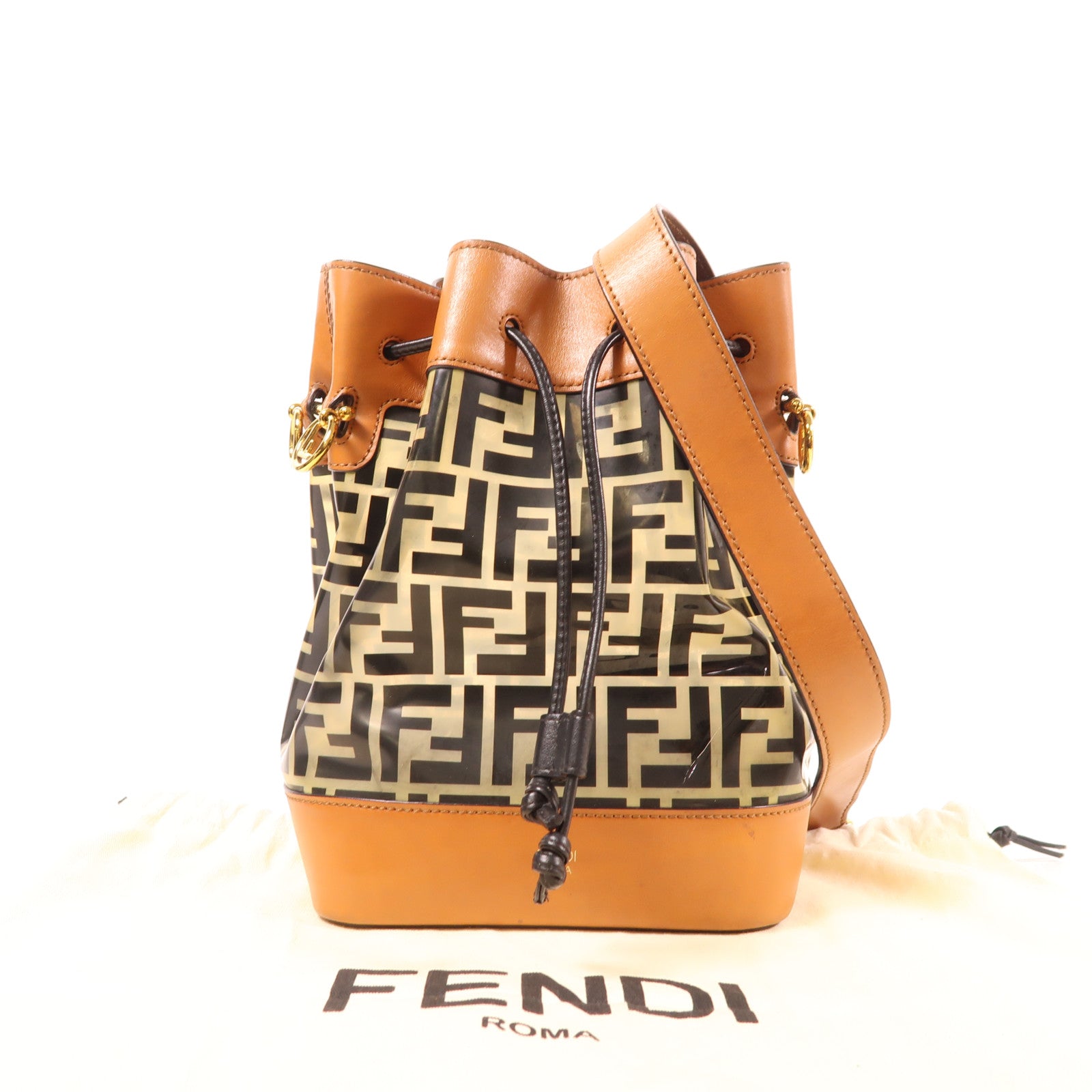 FENDI PVC/牛皮皮革Shoulder Bag金扣肩背袋