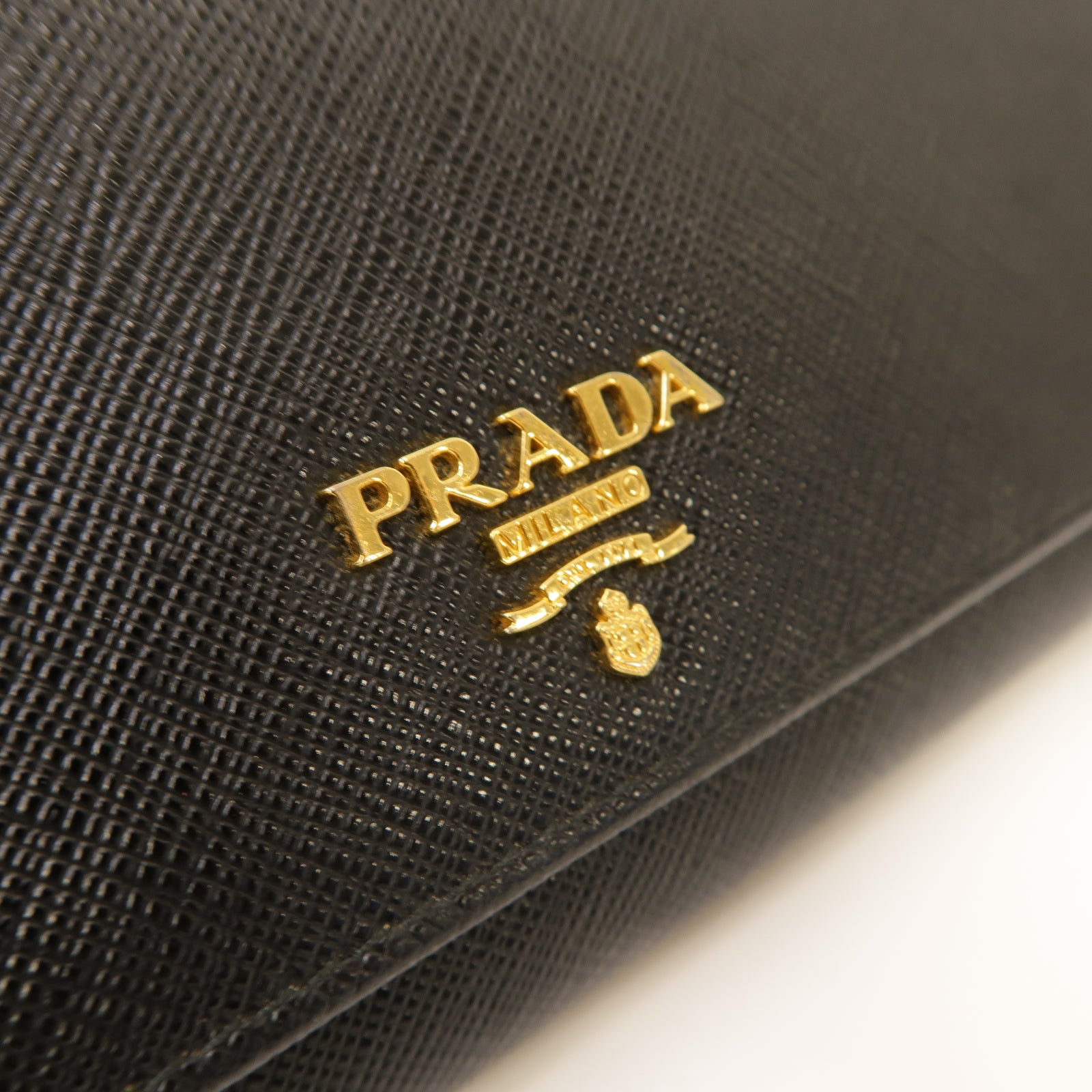 PRADA Saffiano皮革Long Wallet金扣長錢包黑色