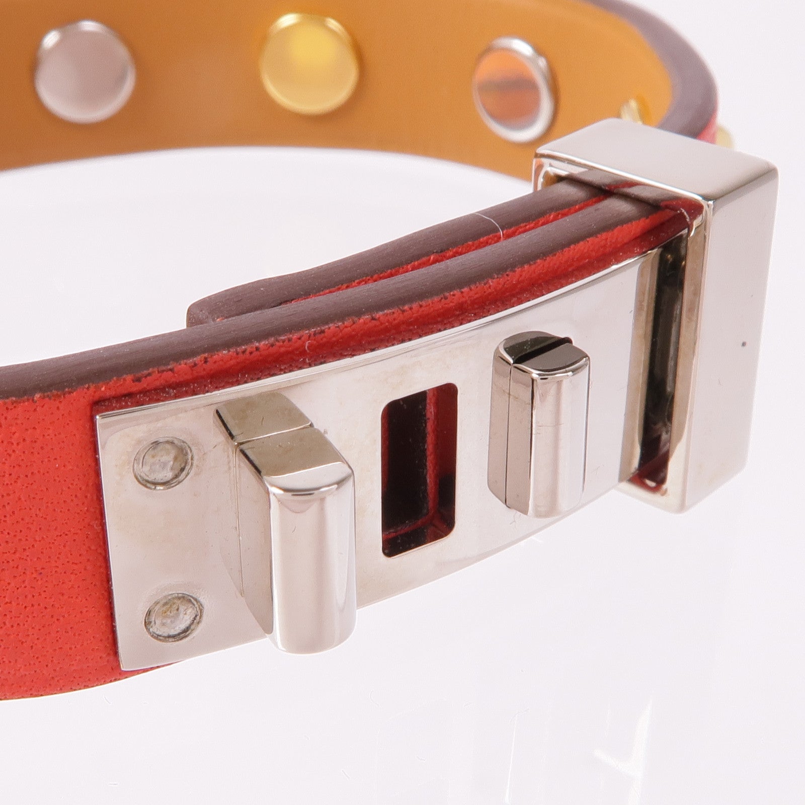 HERMES Epsom皮革Mini Dog Clous Ronds手鏈Red