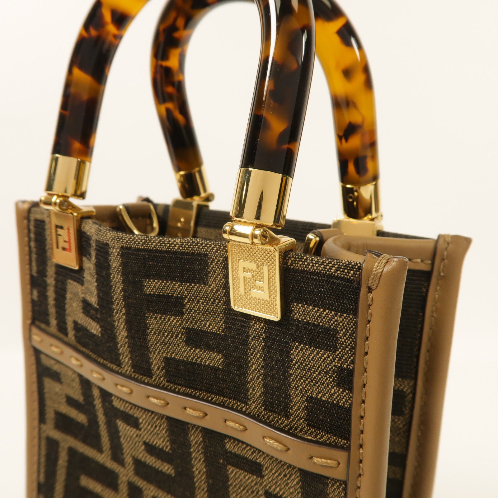 FENDI 帆布Mini Sunshine Shopper金扣手挽肩背兩用袋