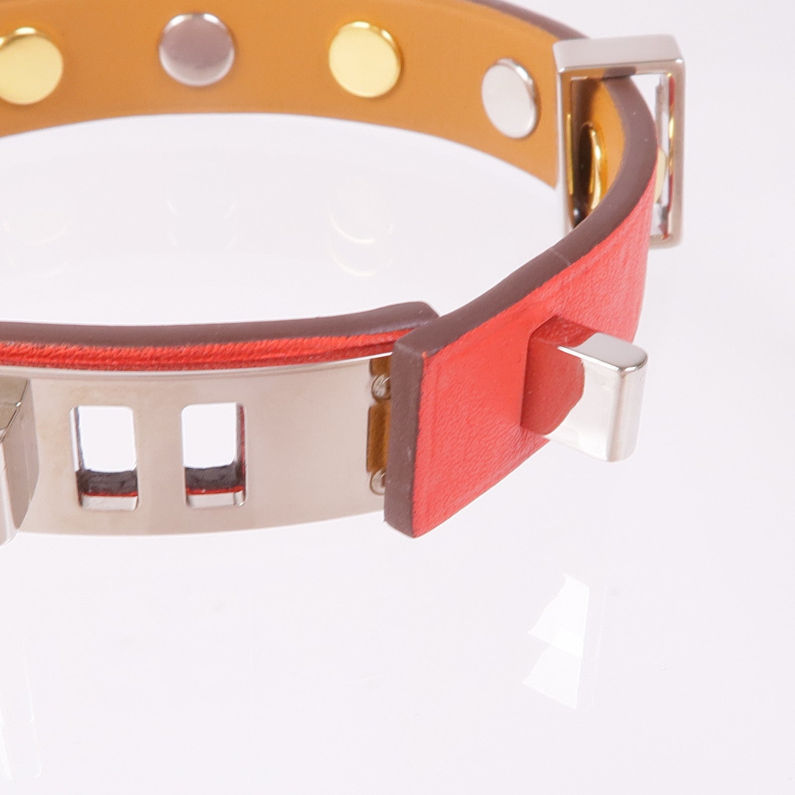 HERMES Epsom皮革Mini Dog Clous Ronds手鏈Red