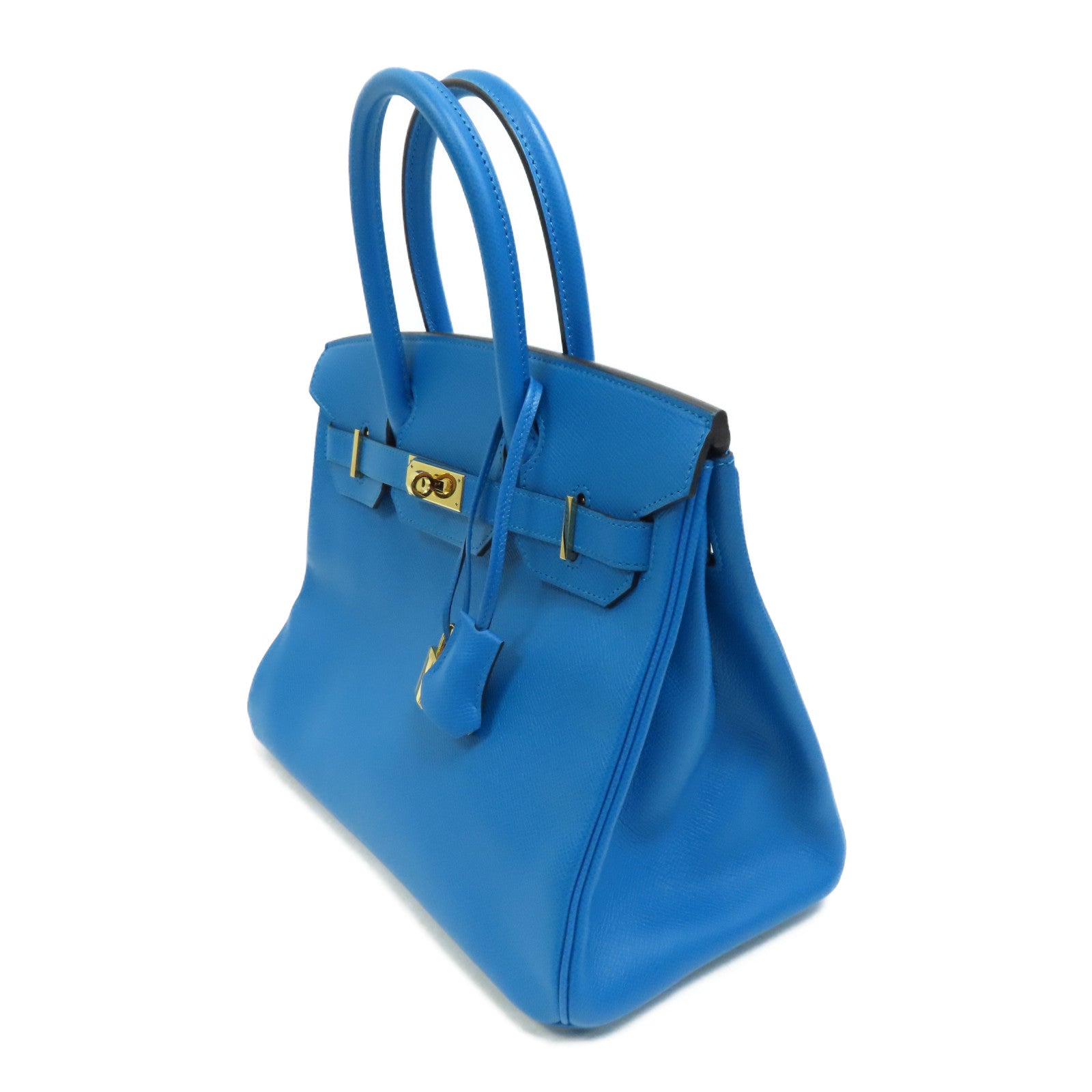 HERMES Epsom皮革Birkin 30金扣手挽袋藍色