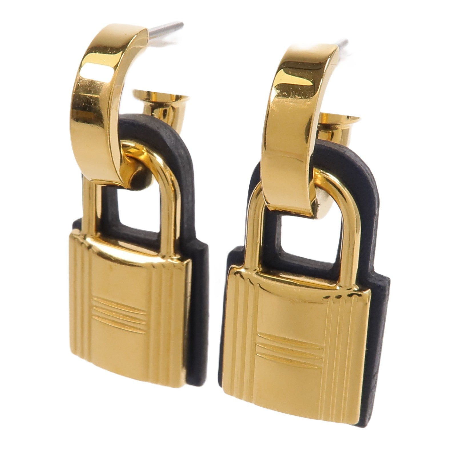HERMES 皮革/金屬O'Kelly Earrings耳環Bleu Profond