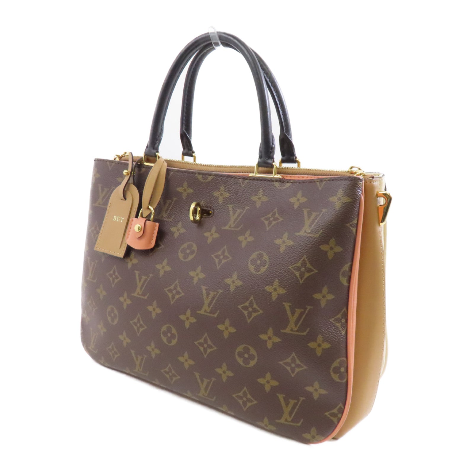 LOUIS VUITTON 【激減優惠】Monogram Millefeuille金扣手挽肩背兩用袋棕色米色