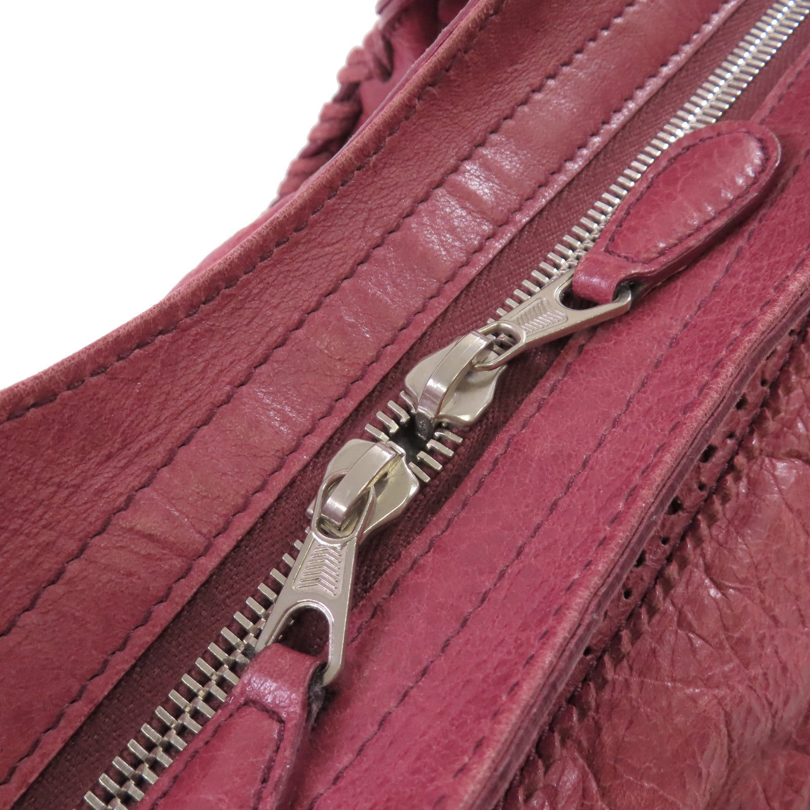 BALENCIAGA 羊皮皮革Giant Brogues 2Way Shoulder Bag銀扣手挽肩背兩用袋酒紅色