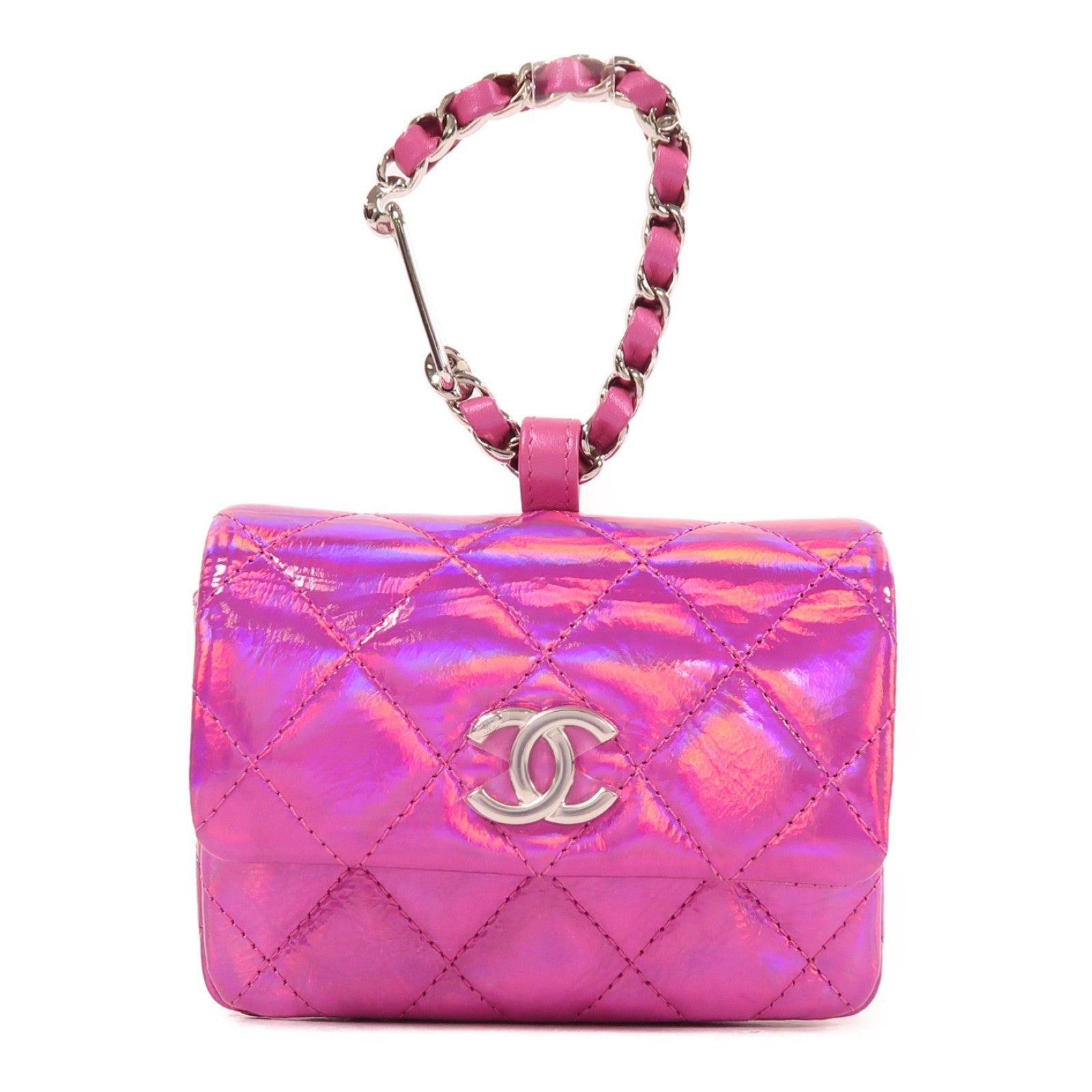 CHANEL 漆皮皮革Pouch銀扣手拿包