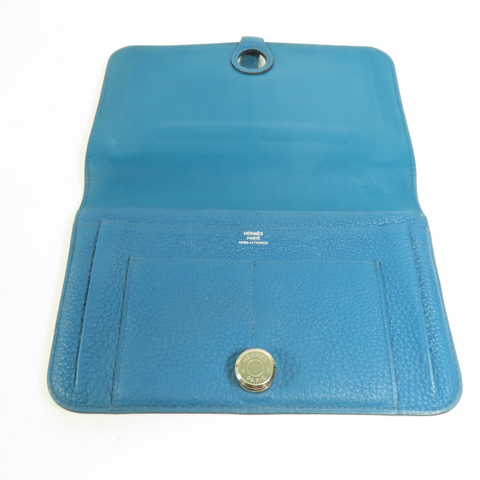 HERMES Togo皮革Dogon Wallet銀扣長錢包Bleu Izmir