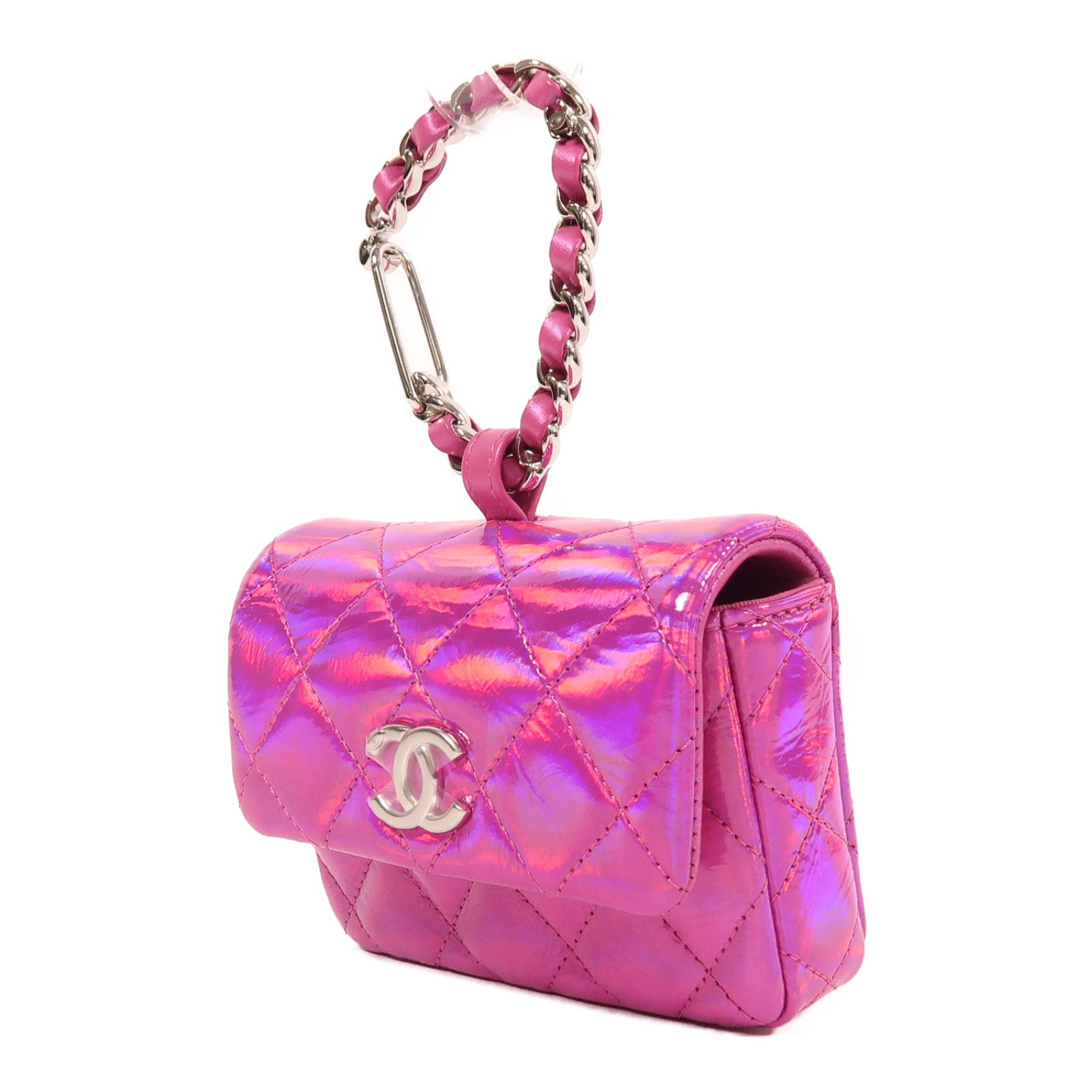 CHANEL 漆皮皮革Pouch銀扣手拿包