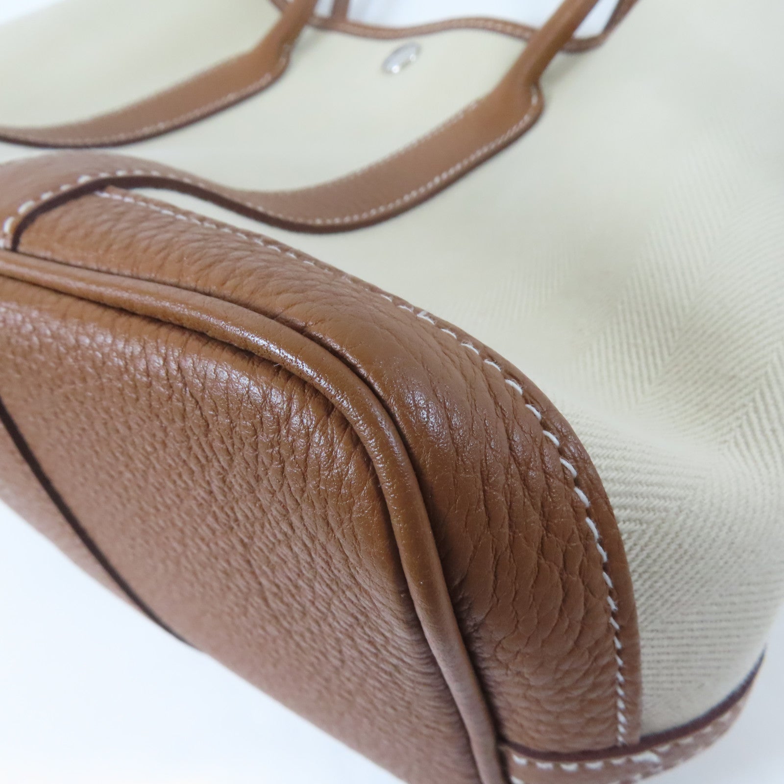 HERMES 帆布Garden Party TPM銀扣手挽袋米色/Gold/啡色