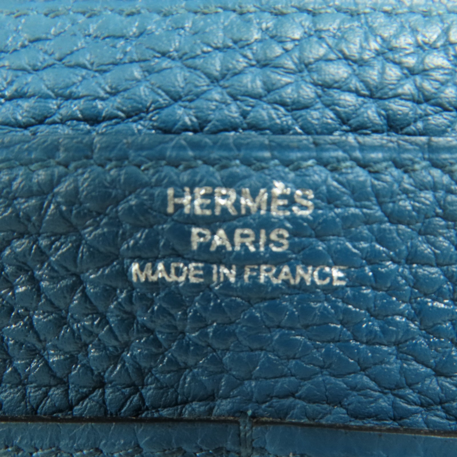 HERMES Togo皮革Dogon Wallet銀扣長錢包Bleu Izmir