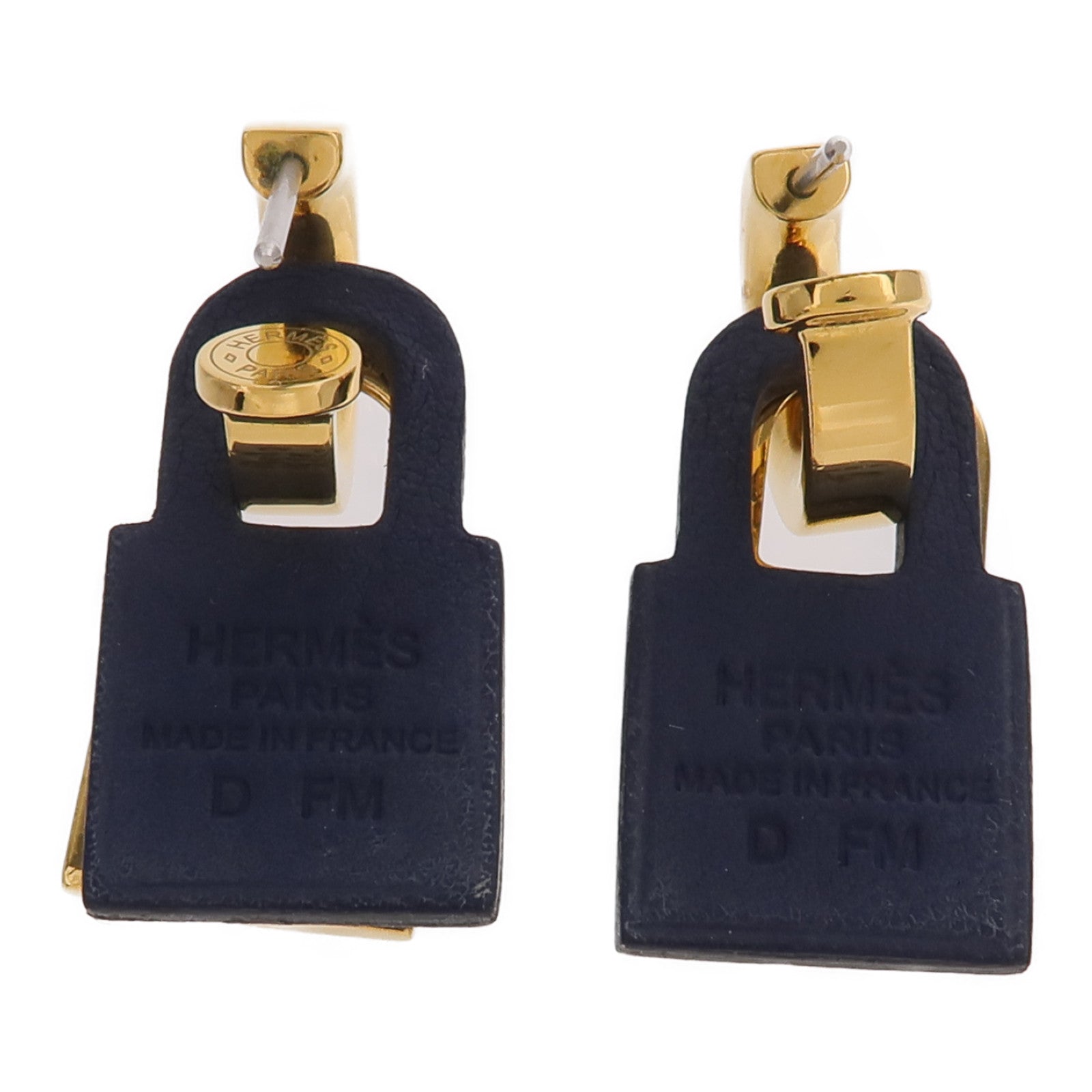 HERMES 皮革/金屬O'Kelly Earrings耳環Bleu Profond
