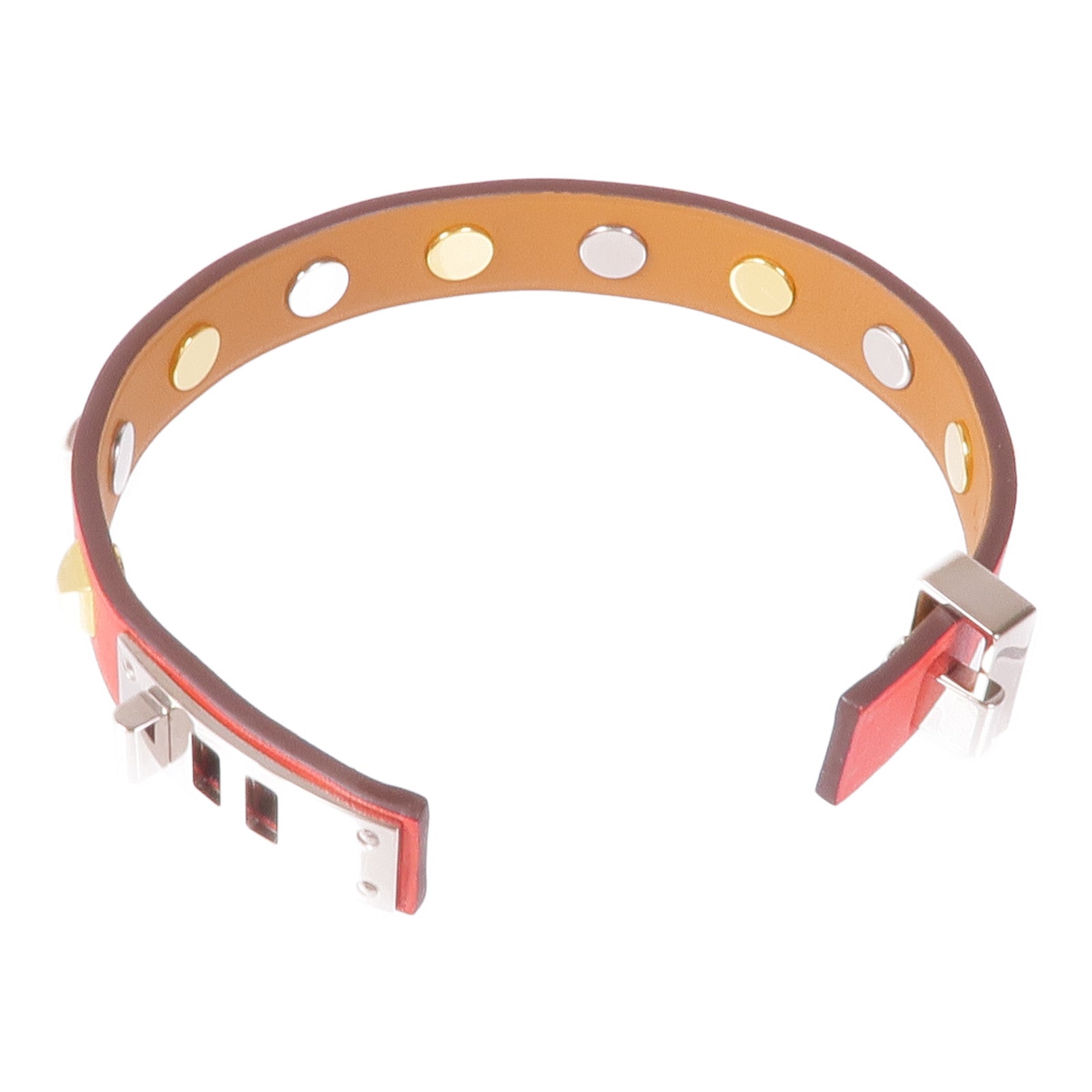 HERMES Epsom皮革Mini Dog Clous Ronds手鏈Red