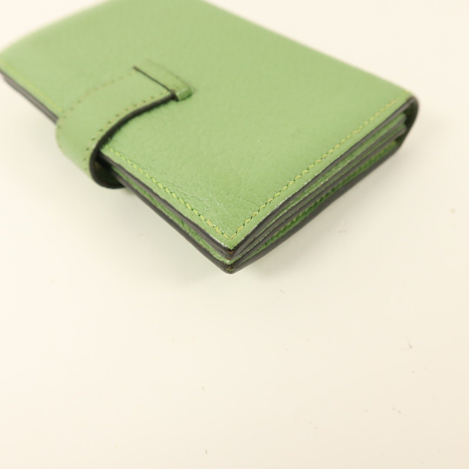 HERMES Chevre皮革Bearn Card Case金扣卡片套Vert Criquet