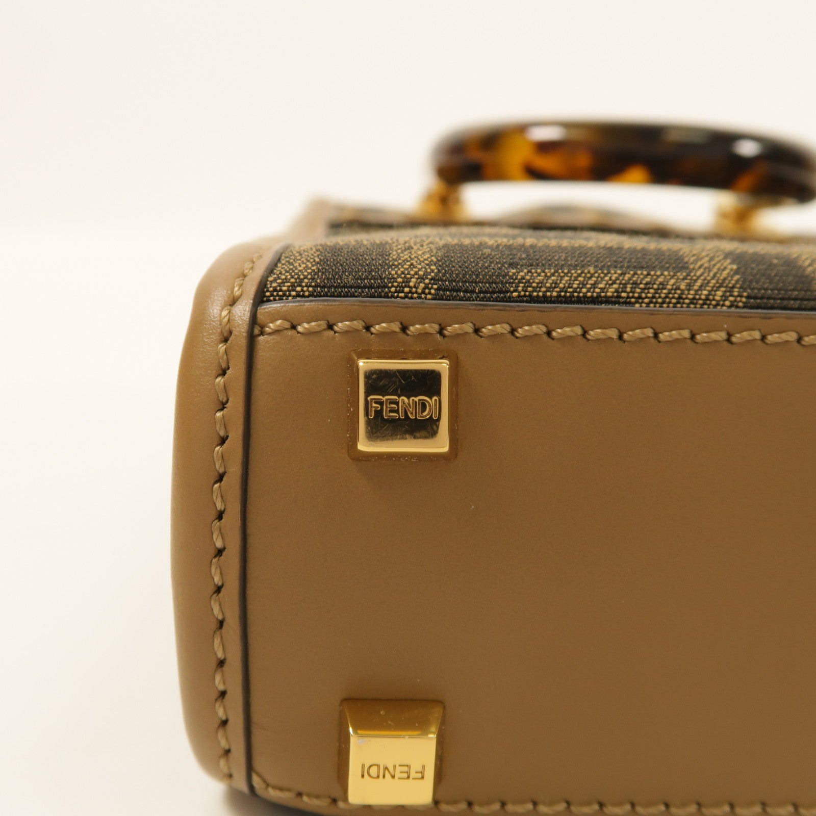 FENDI 帆布Mini Sunshine Shopper金扣手挽肩背兩用袋