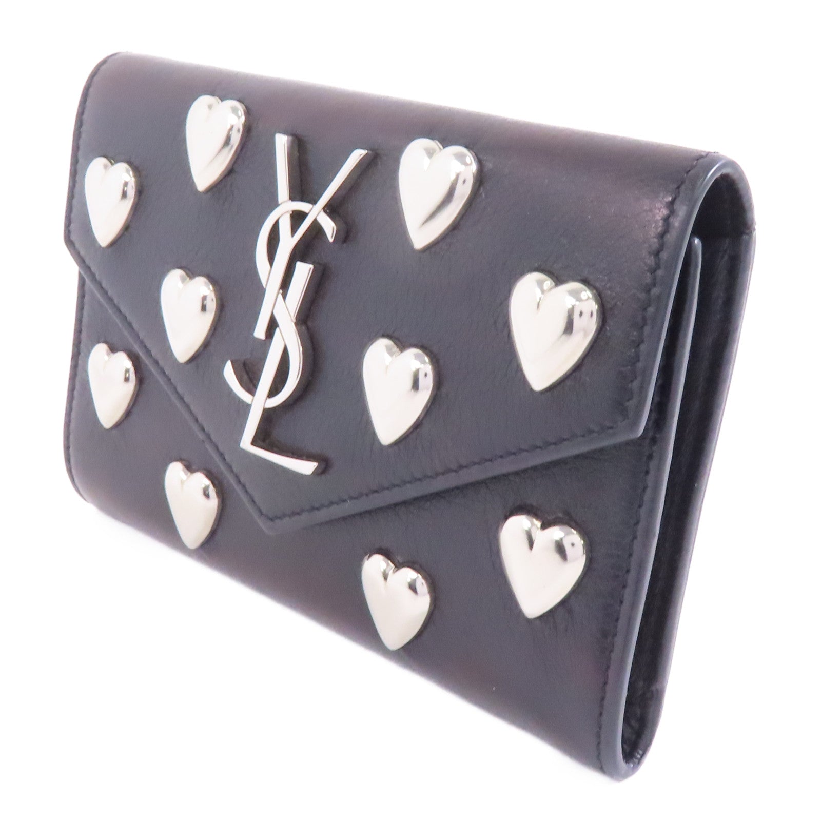 SAINT LAURENT 牛皮皮革Card Case銀扣卡片套黑色