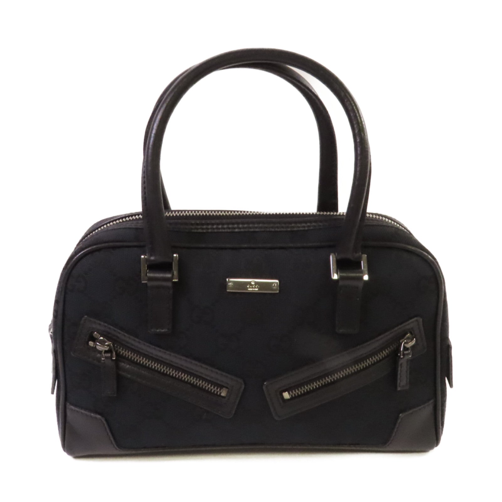 GUCCI GG帆布Bowler Handbag銀扣手挽袋黑色