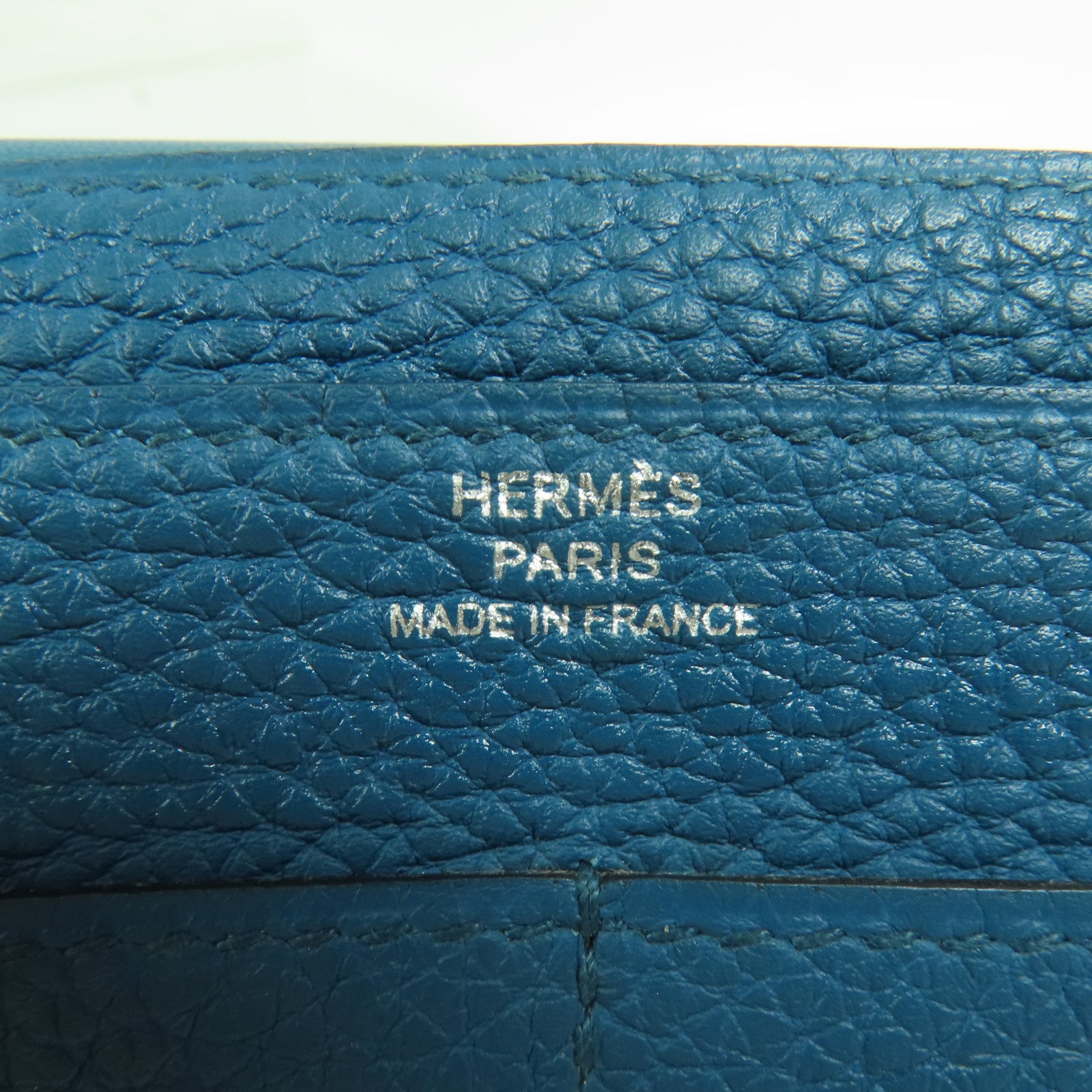 HERMES Togo皮革Dogon Wallet銀扣長錢包Bleu Izmir